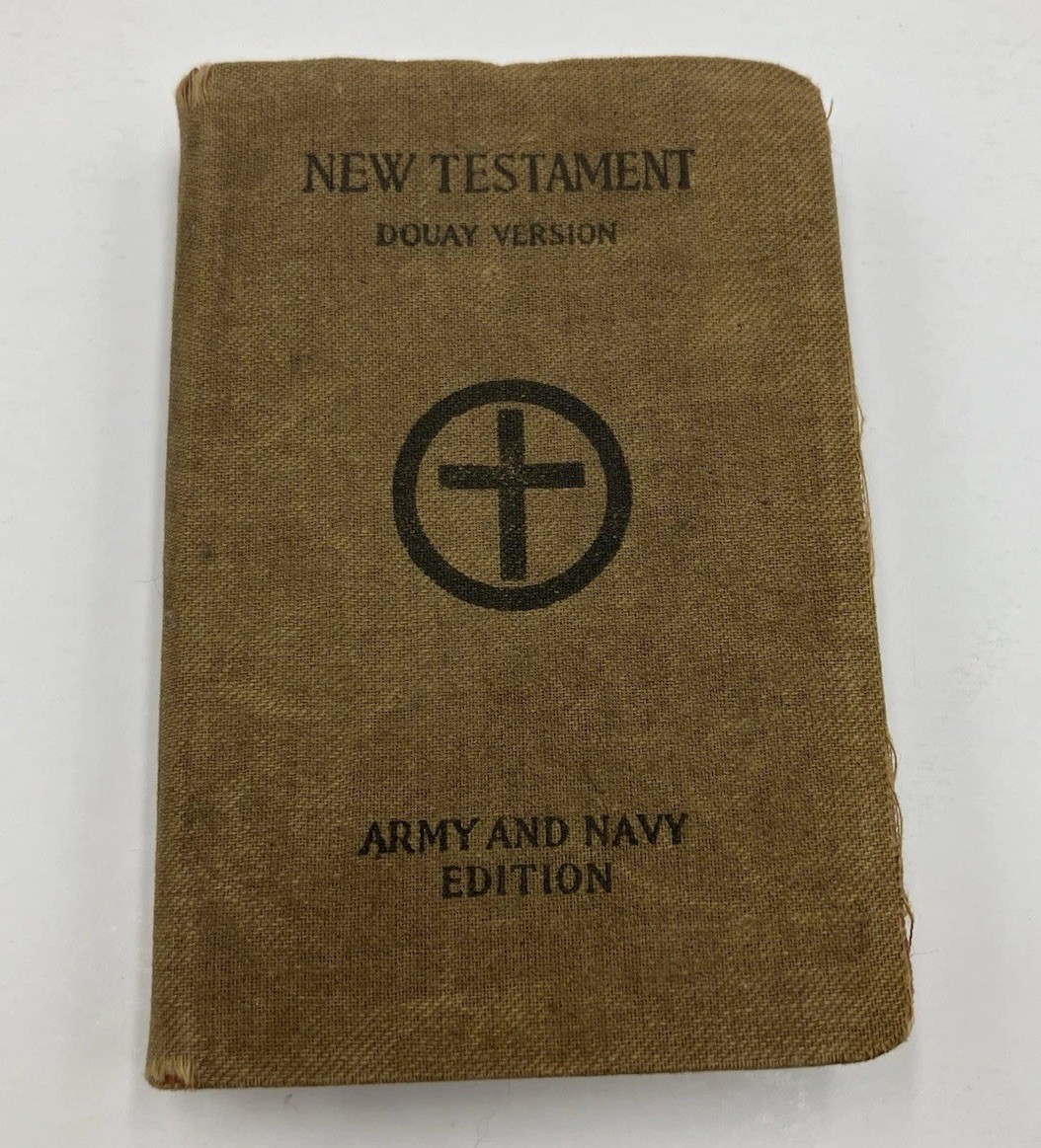 l918 War Council Antique New Testament Pocket Douay U.S. Army Navy Cloth Cover