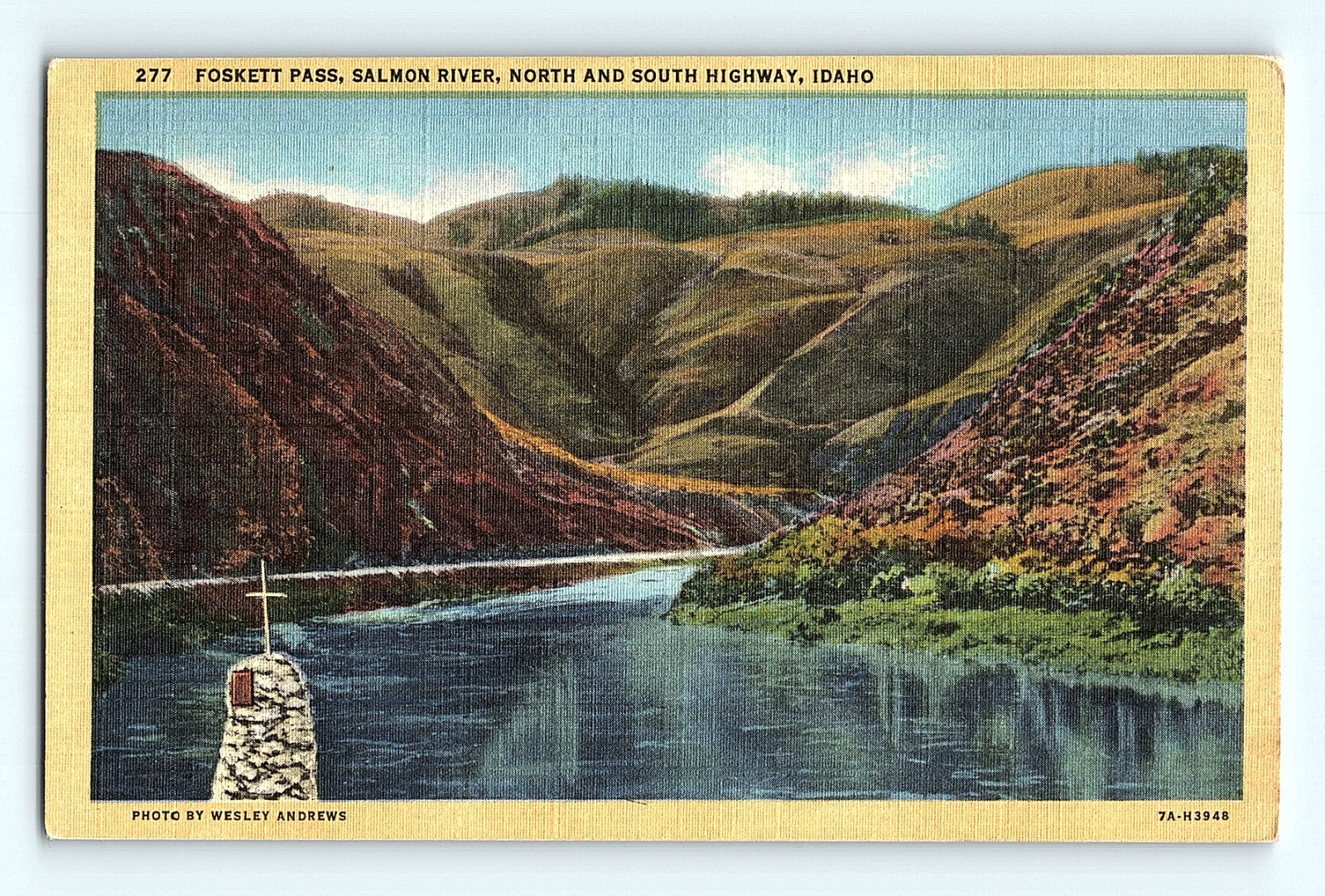 c1940s Foskett Pass Salmon River North and South Highway Idaho Linen Postcard G8 c1940s Foskett Pass Salmon River North and South Highway Idaho Linen Postcard G8