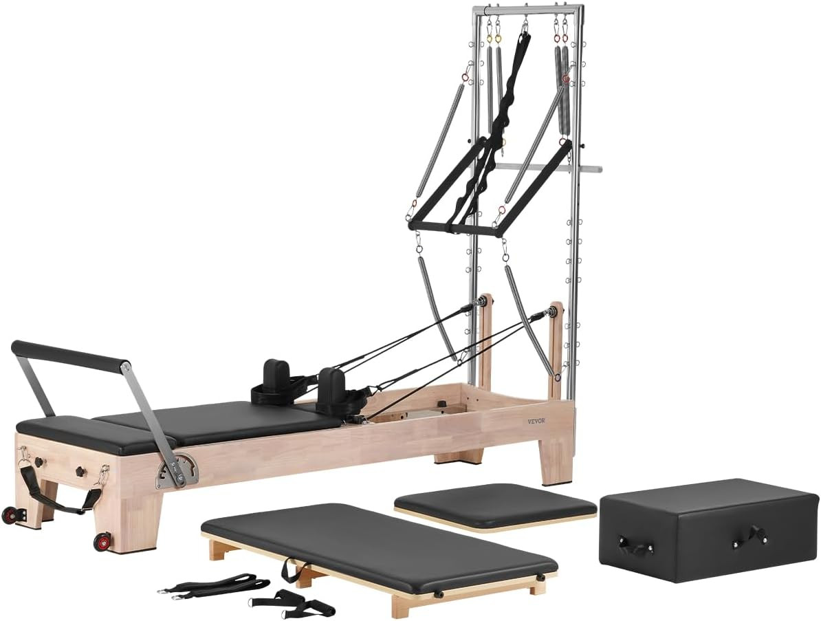 Versatile Pilates Reformer with Cadillac Tower, Jump Board & Mat for Home Use Versatile Pilates Reformer with Cadillac Tower, Jump Board & Mat for Home Use