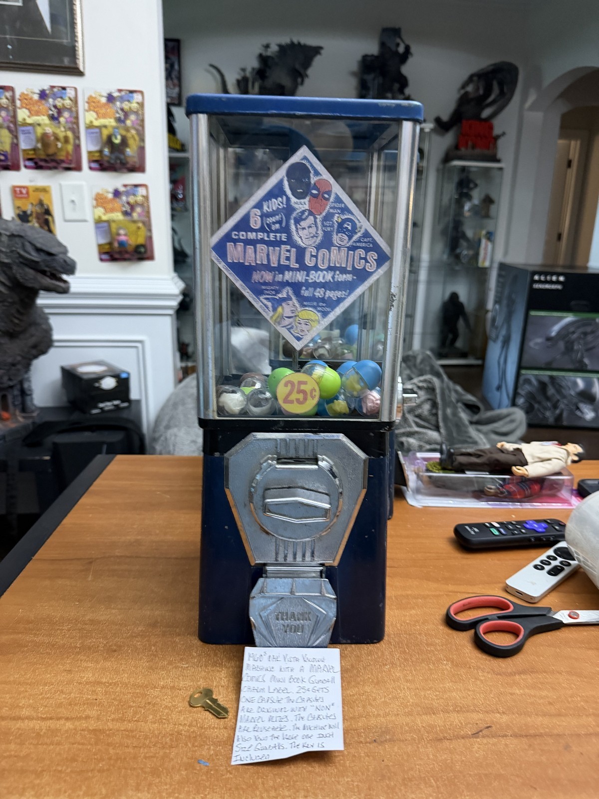 1960's Oak Vista Gumball machine Marvel Comics with Key Mancave 1960's Oak Vista Gumball machine Marvel Comics with Key Mancave