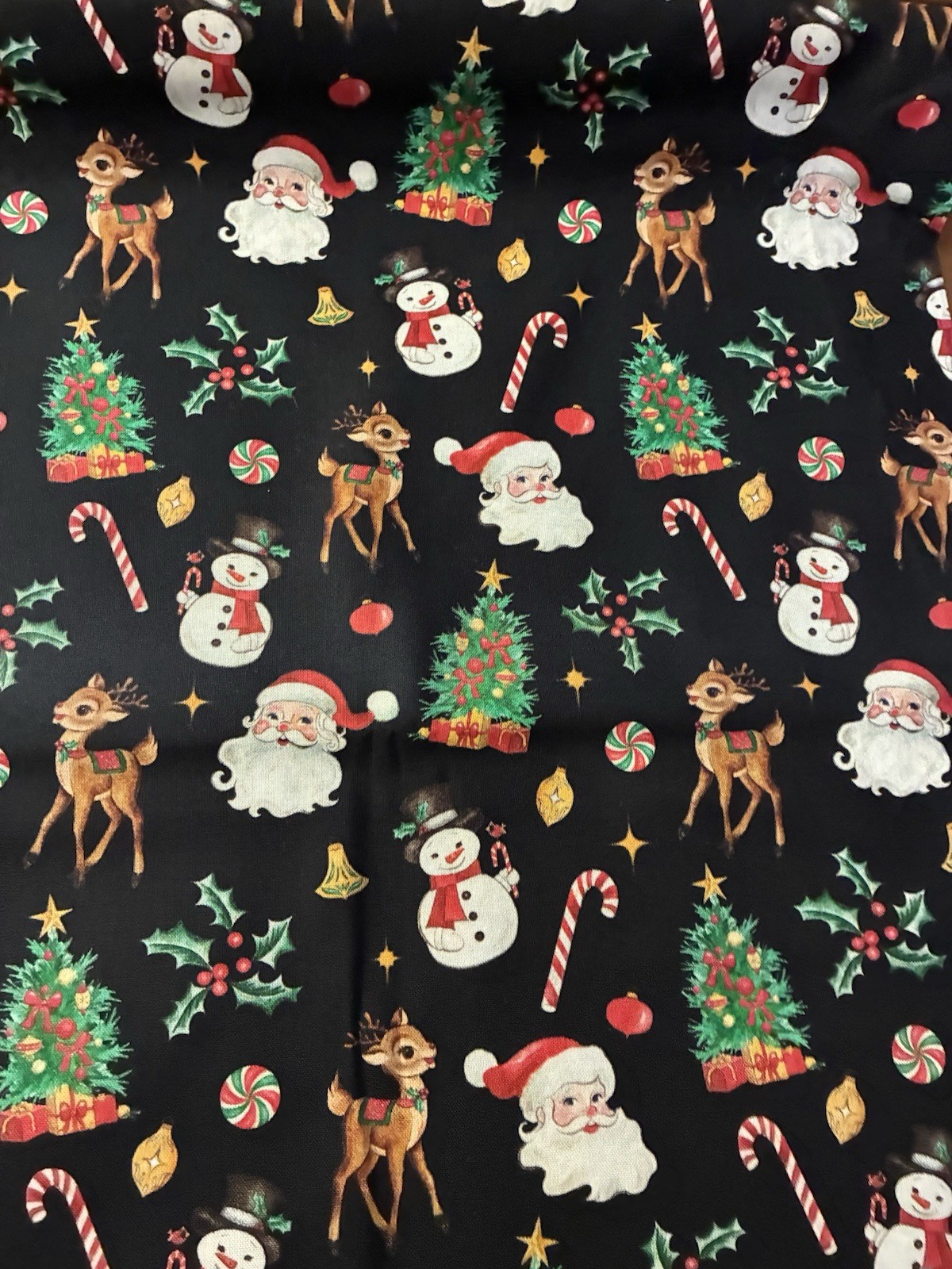 Nostalgic Christmas Fabric On Black By RAGD Santa Reindeer Candy Cane Cotton BTY Nostalgic Christmas Fabric On Black By RAGD Santa Reindeer Candy Cane Cotton BTY