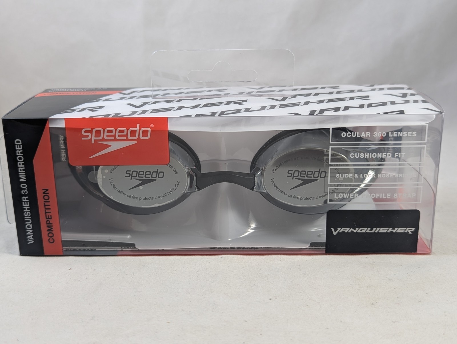 Speedo Adult Vanquisher 3.0 Mirrored Swimming Goggles, Black/Smoke/Silver Mirror