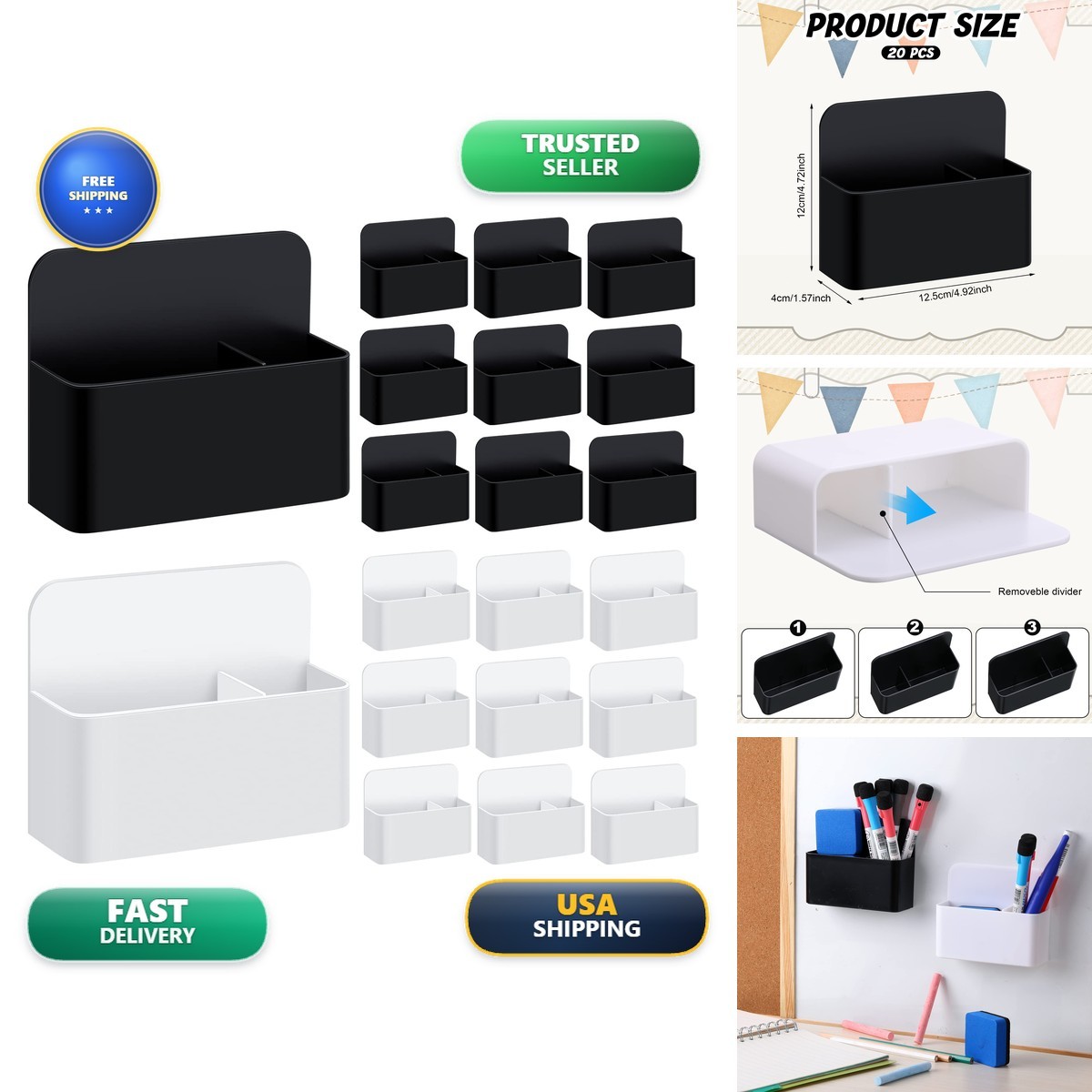 Colarr 20 Pack Magnetic Marker Holder White Black Colarr 20 Pack Magnetic Marker Holder White Black