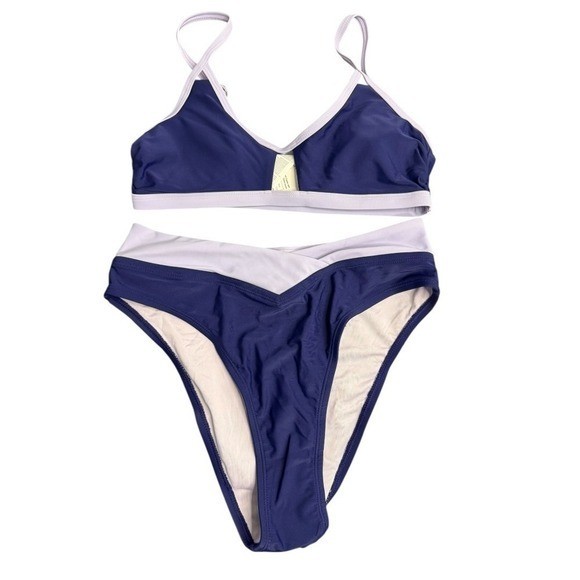 Cupshe NWT Lavender Dream 2-Tone Keyhole Bikini Set V-Waist High Cut Size Small