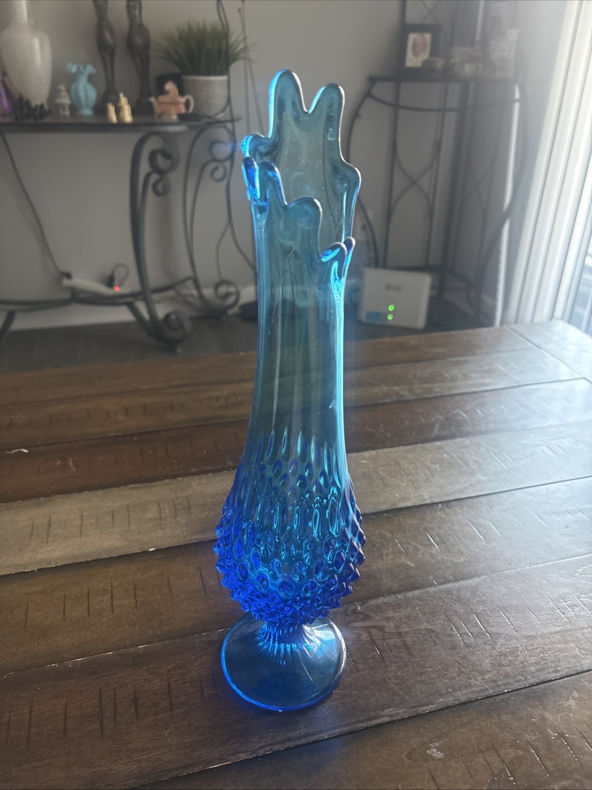 Vintage Pre-1970 Fenton Colonial Blue Hobnail Swung Vase 15 Vintage Pre-1970 Fenton Colonial Blue Hobnail Swung Vase 15