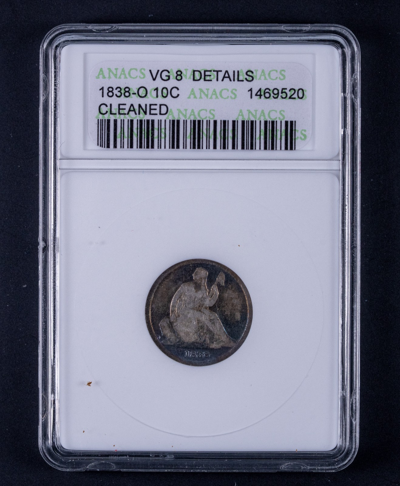 1838-O Seated Liberty Silver Dime ANACS VG details BB520