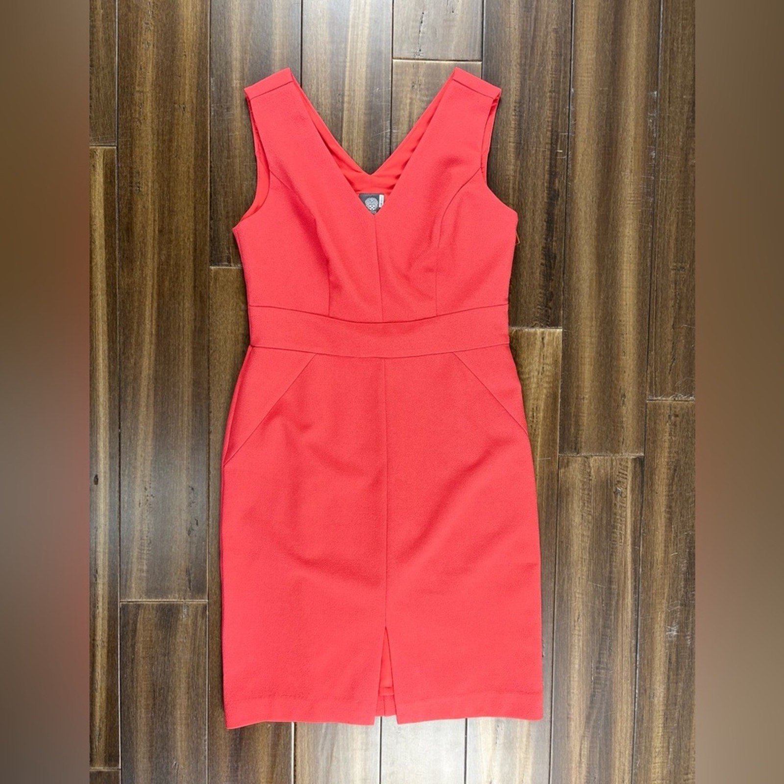 Vince Camuto size 8 Halter V Neck Sleeveless Knee Length Dress Orange Pin Coral