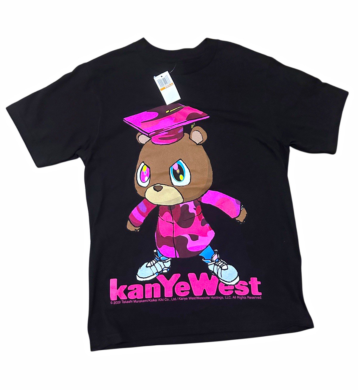 Men\'s S Black Crew Neck Short Sleeve Kanye West Bear Graphic Print T-Shirt