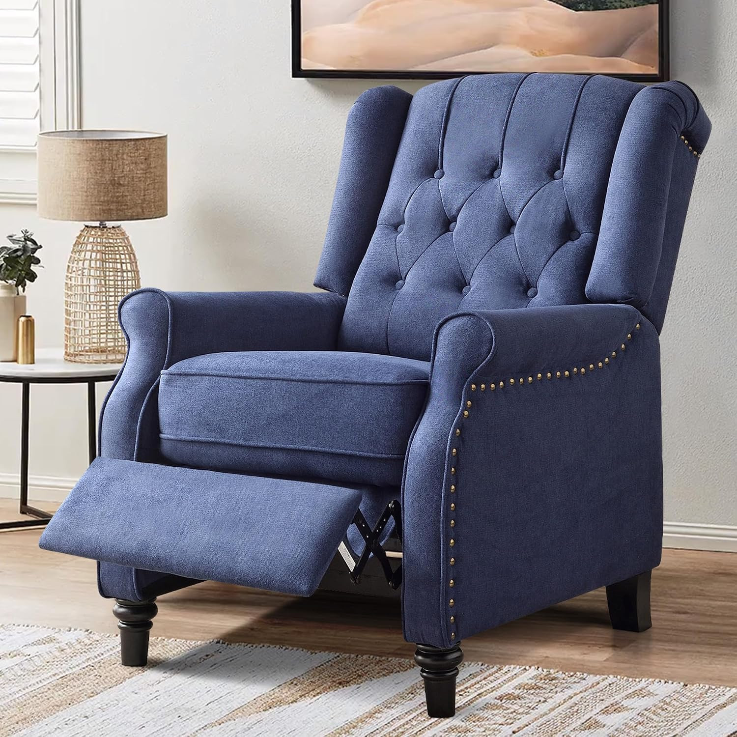 Bonzy Home Wingback Pushback Recliner Chair, Blue