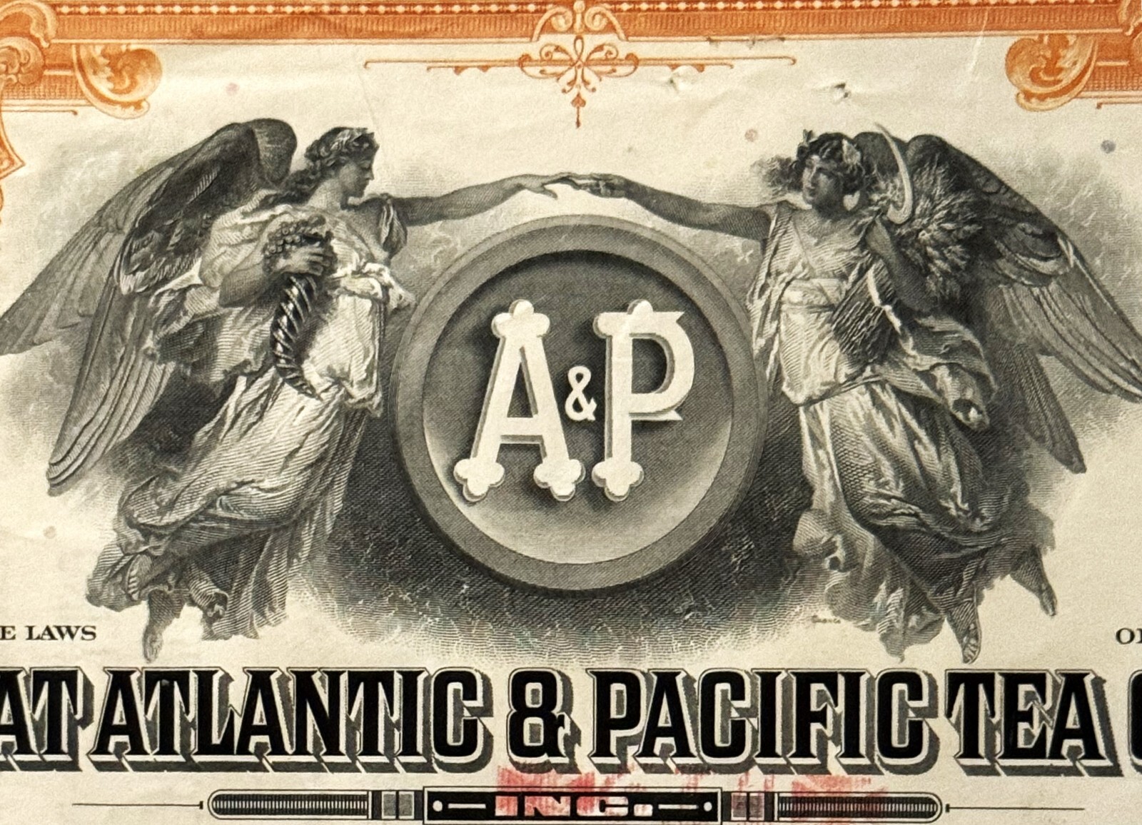 Vintage 1950s-1970s A&P Stock Certificate 🧡 Great Atlantic & Pacific Tea Share