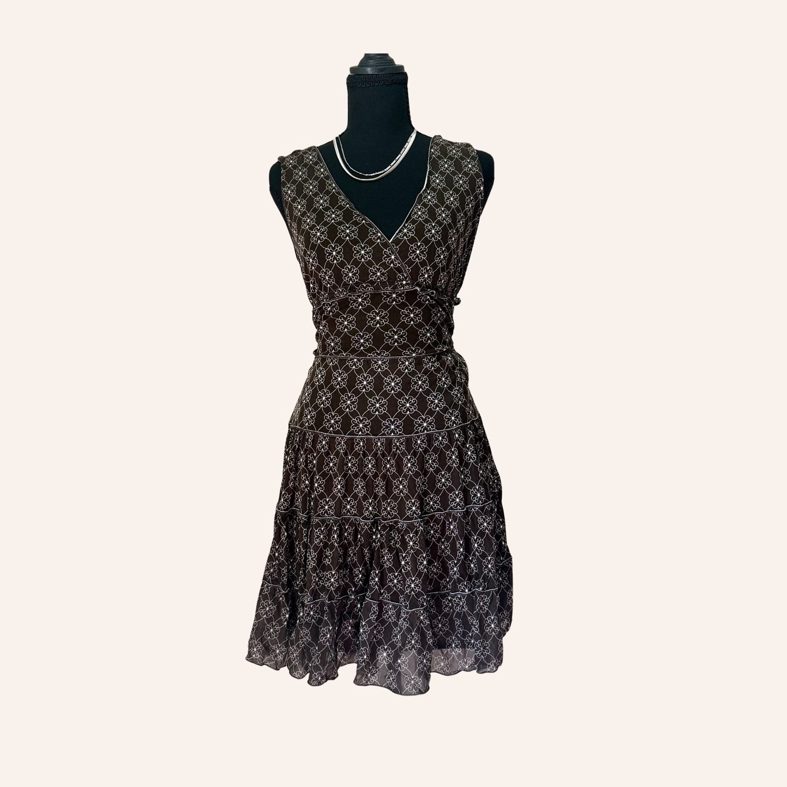 y2k brown floral embroidered babydoll tiered mini dress studio m y2k brown floral embroidered babydoll tiered mini dress studio m