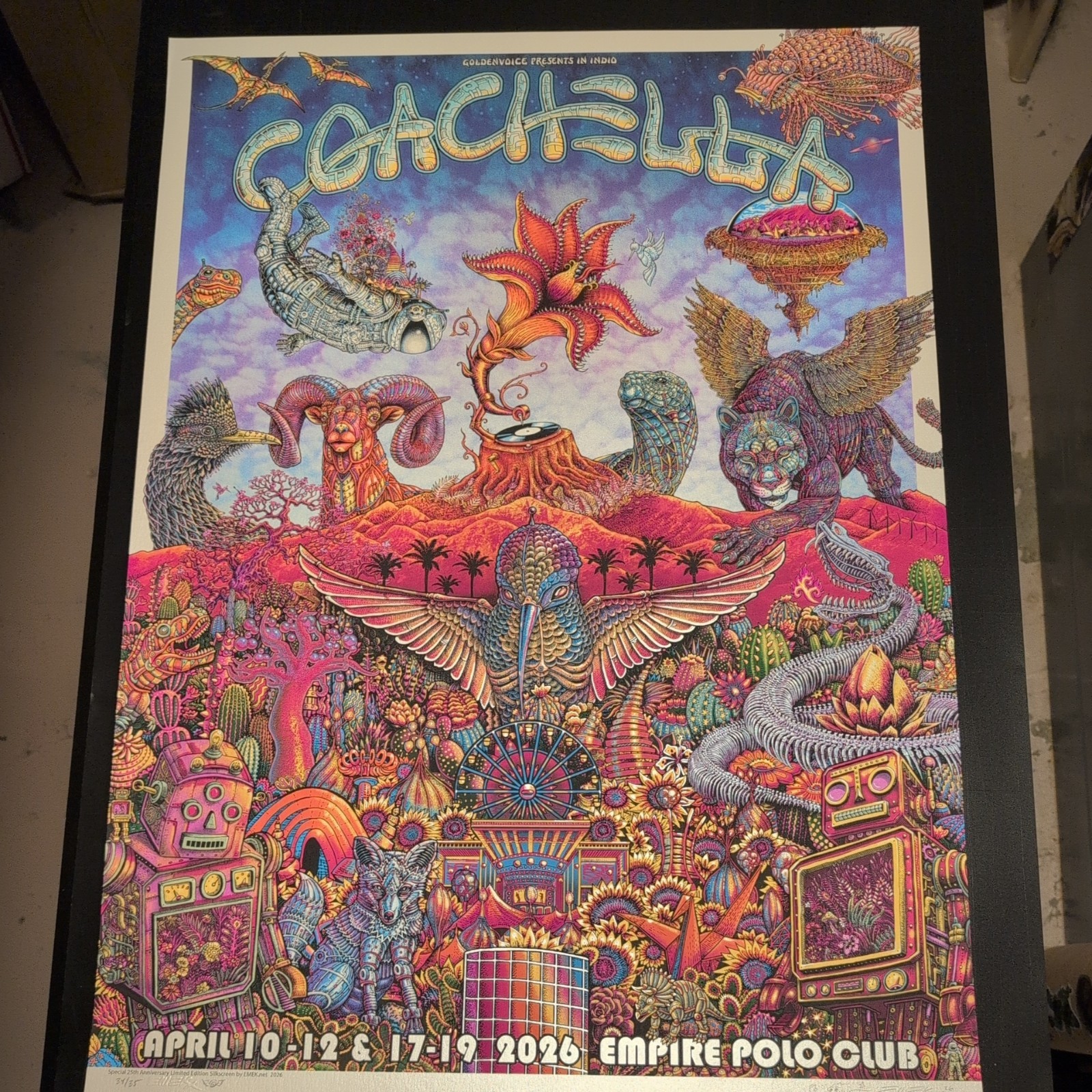 Emek Coachella 2026 Poster  Pink Pearl Limited Edition Signed/Doodled