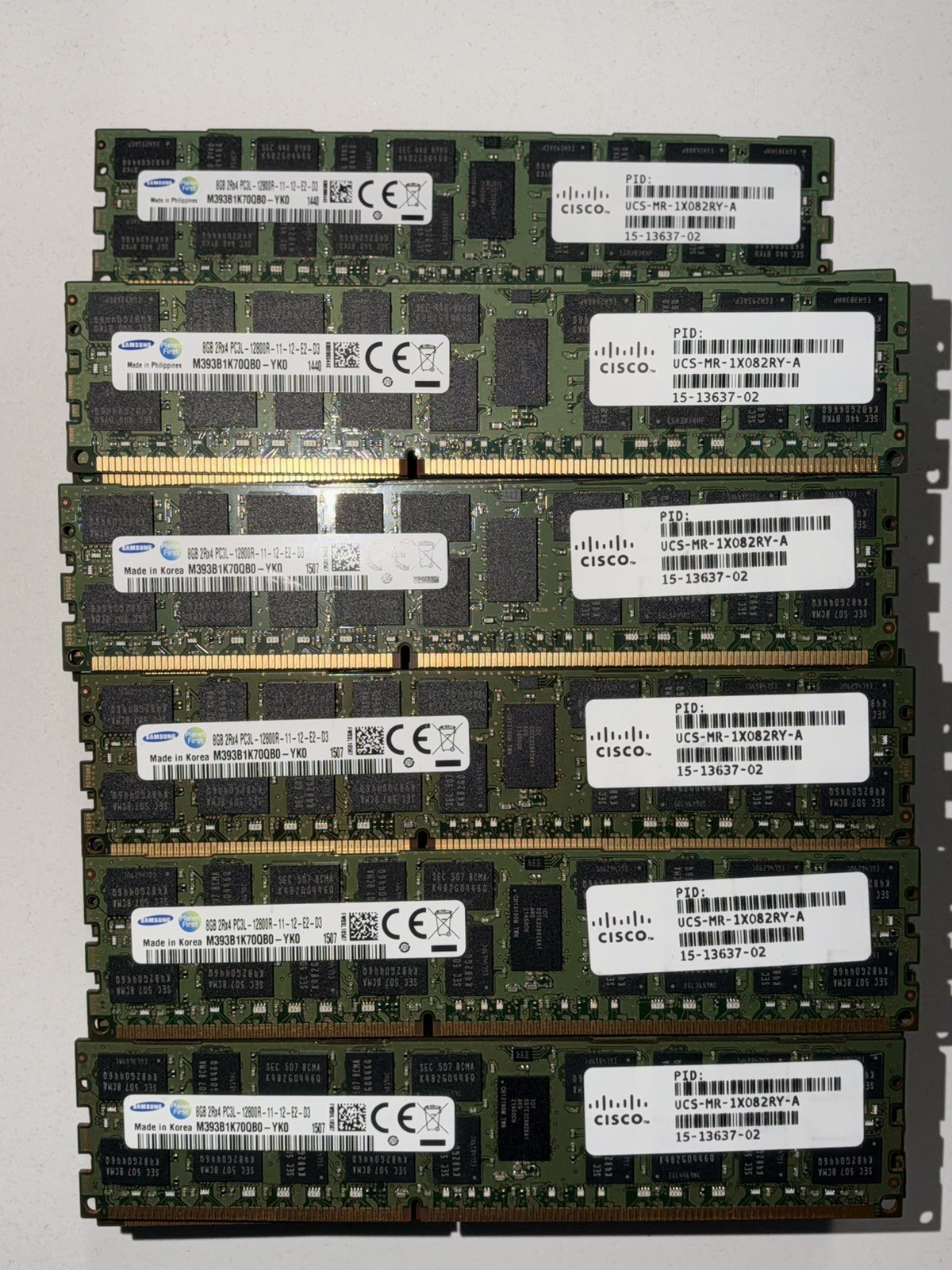 Lot of 51 Samsung 8GB 2Rx4 PC3L-12800R DDR3L-1600MHz Server RAM M393B1K70QB0-YK0 Lot of 51 Samsung 8GB 2Rx4 PC3L-12800R DDR3L-1600MHz Server RAM M393B1K70QB0-YK0