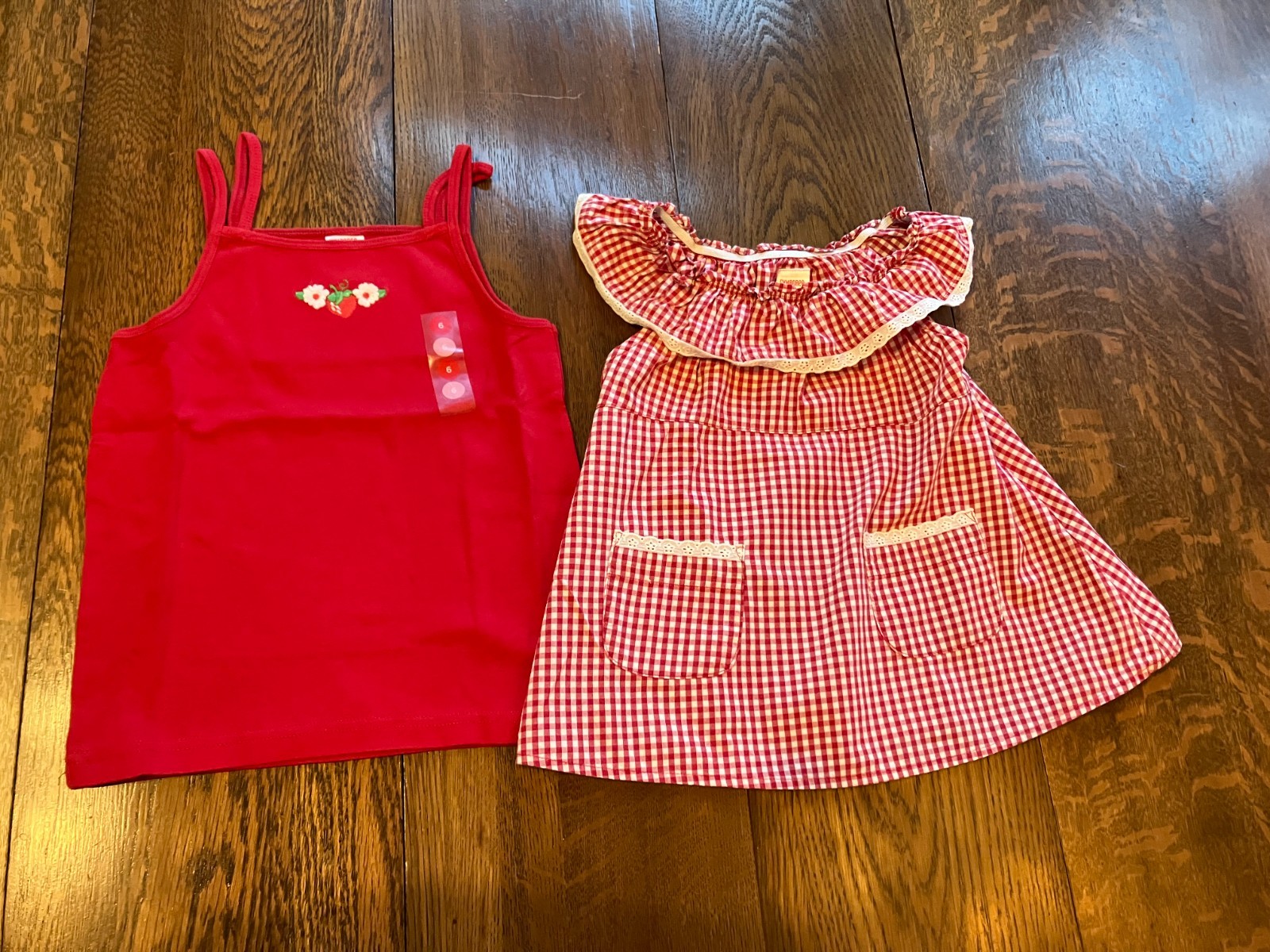 Vtg Gymboree Strawberry Farm 2007 red check ruffle top spaghetti strap tank top