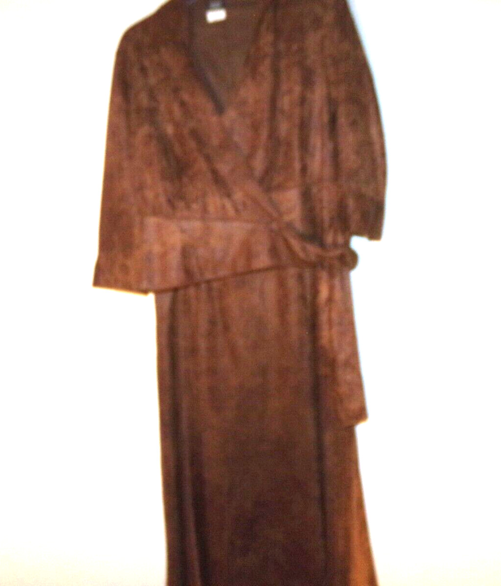 SHARON YOUNG,  2 Pc Boho Midi Dress Brown on Brown Floral/Paisley Poly Size 4-6 
