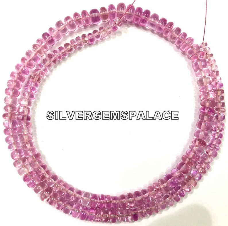Extremely Beautiful~Rare Pink Sapphire Smooth Rondelle Polished Gemstone Beads.