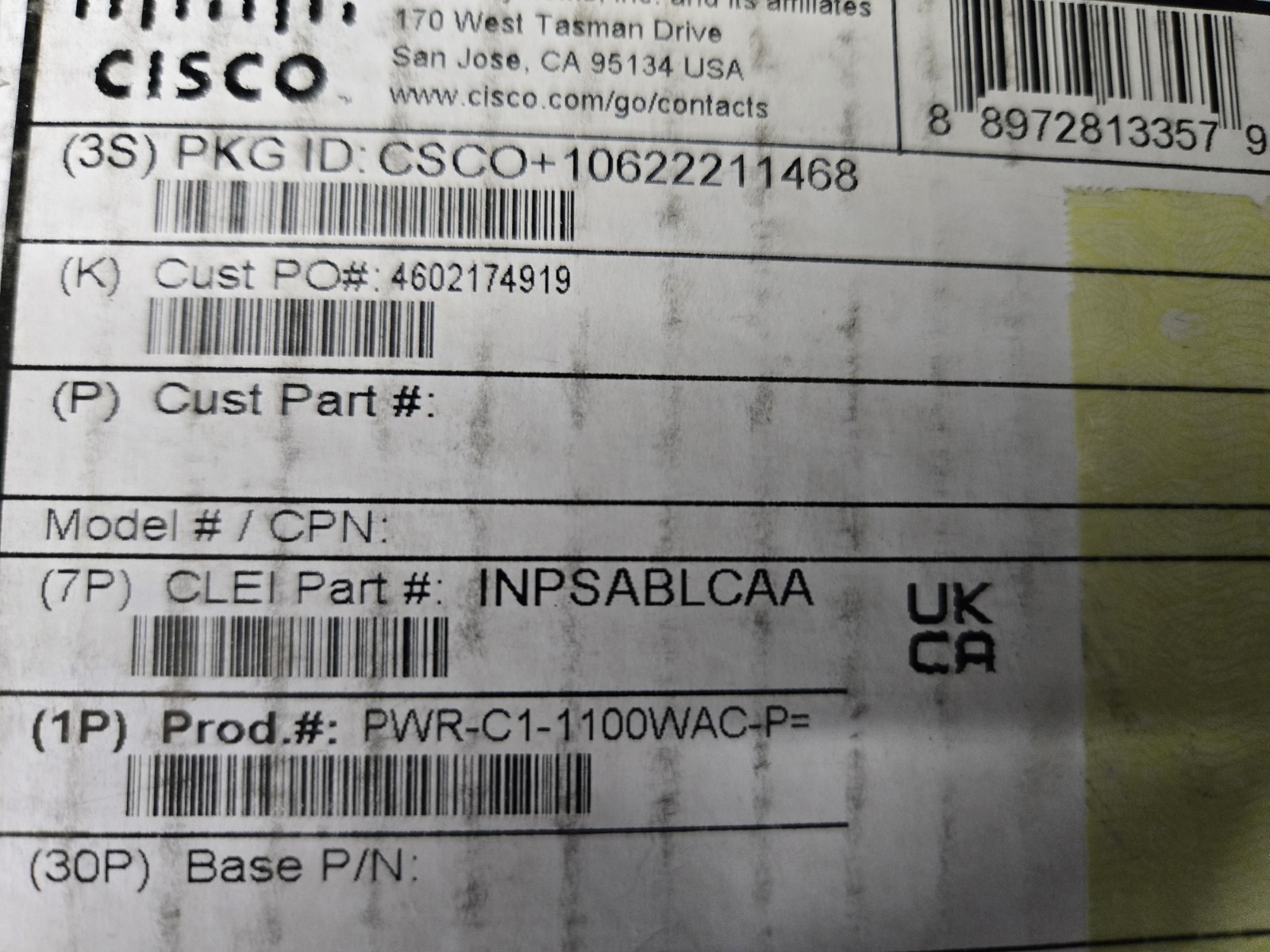 Cisco Catalyst PWR-C1-1100WAC-P= 1100W AC Power Supply New Cisco Catalyst PWR-C1-1100WAC-P= 1100W AC Power Supply New