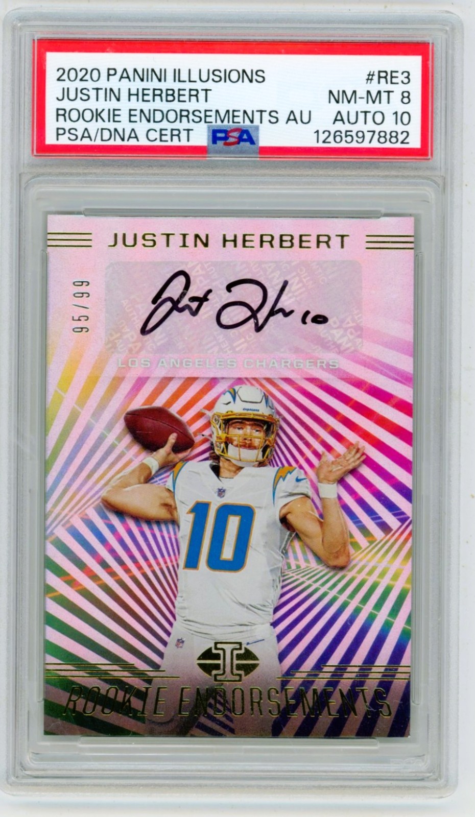 2020 Panini Illusions Justin Herbert Rookie Card Auto RC /99 PSA 8 10 POP 2 NFL 2020 Panini Illusions Justin Herbert Rookie Card Auto RC /99 PSA 8 10 POP 2 NFL