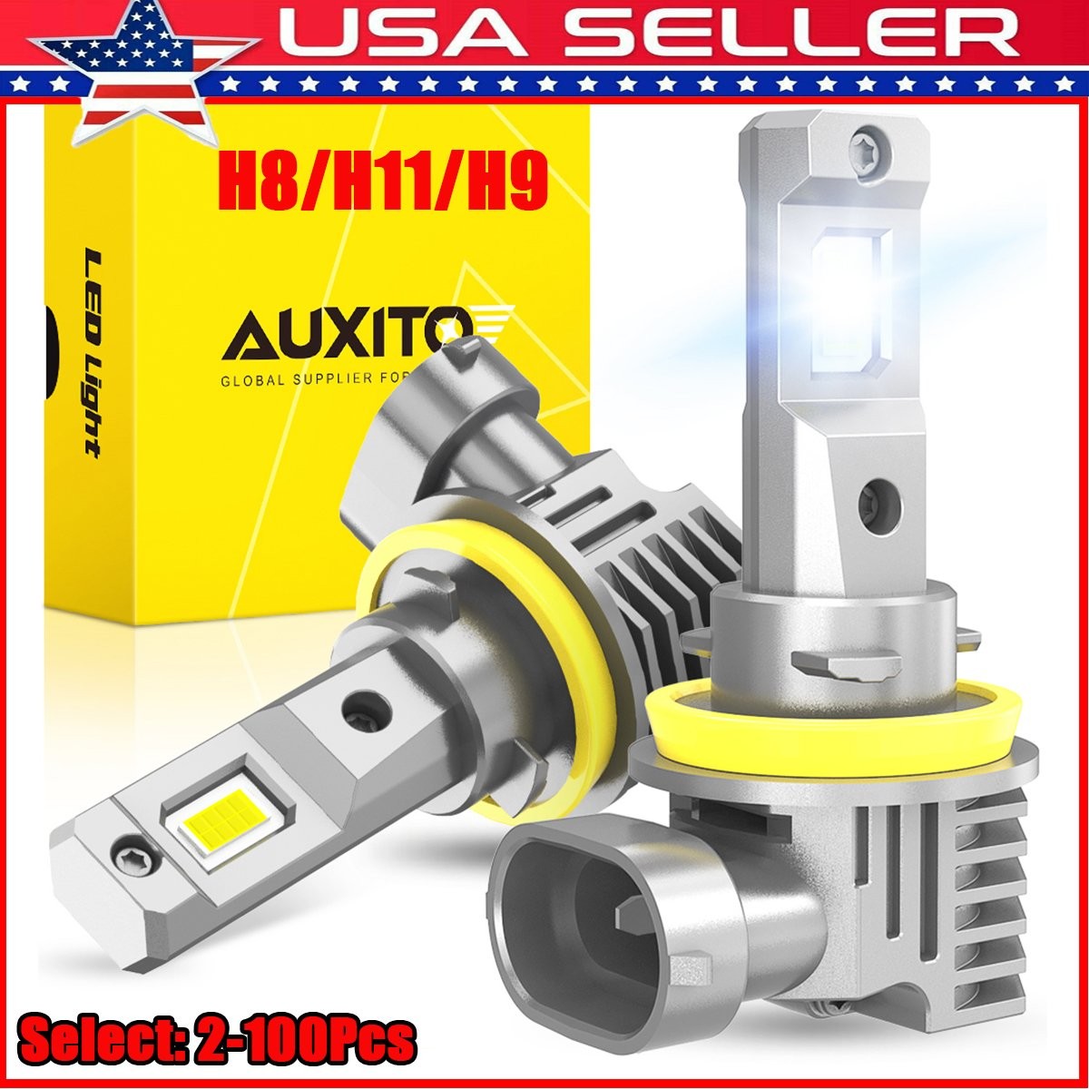 100Pc H8/H9/H11 LED Headlight Bulb Combo CSP Light Kit Hi Low Beam 6500K 20000ML