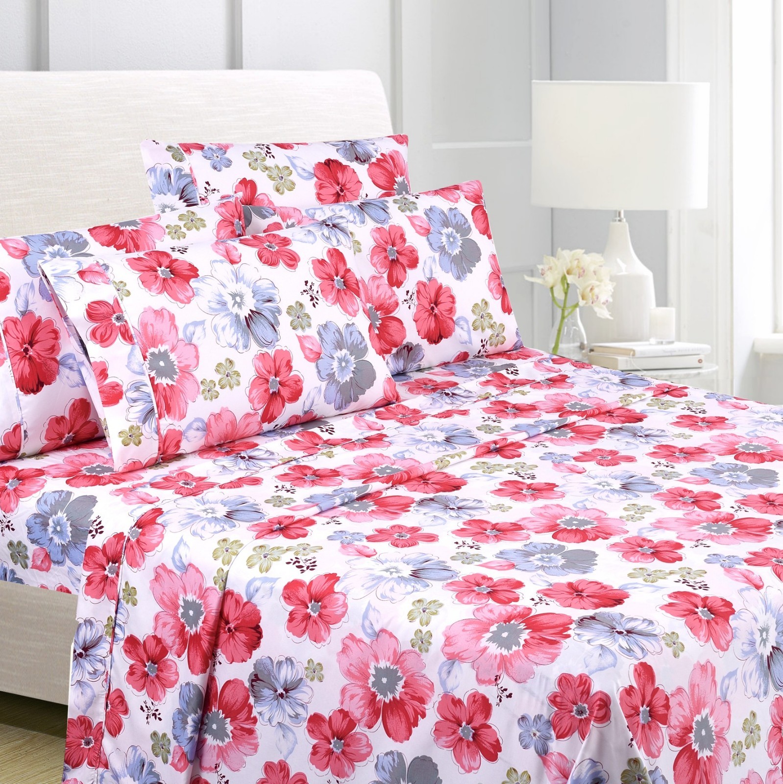 Luxury 6pc Bed Sheet Set Deep Pocket printed 1800 series Ultra Soft Microfiber
