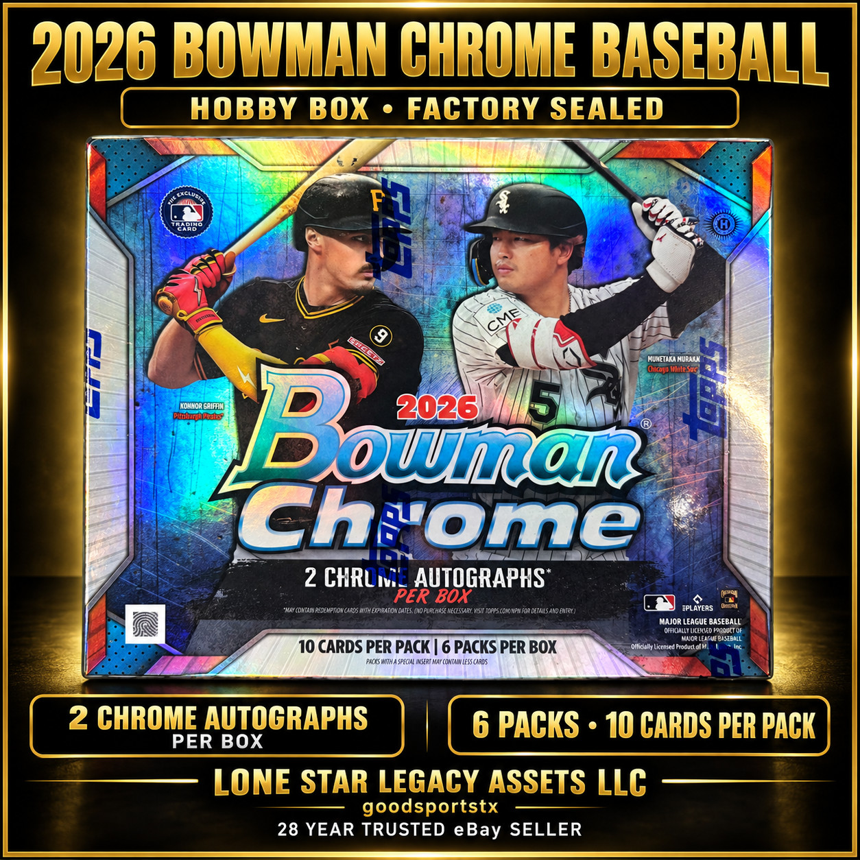 2026 Bowman Chrome Baseball Hobby Box Factory Sealed 2 Autos 1st Bowman MLB