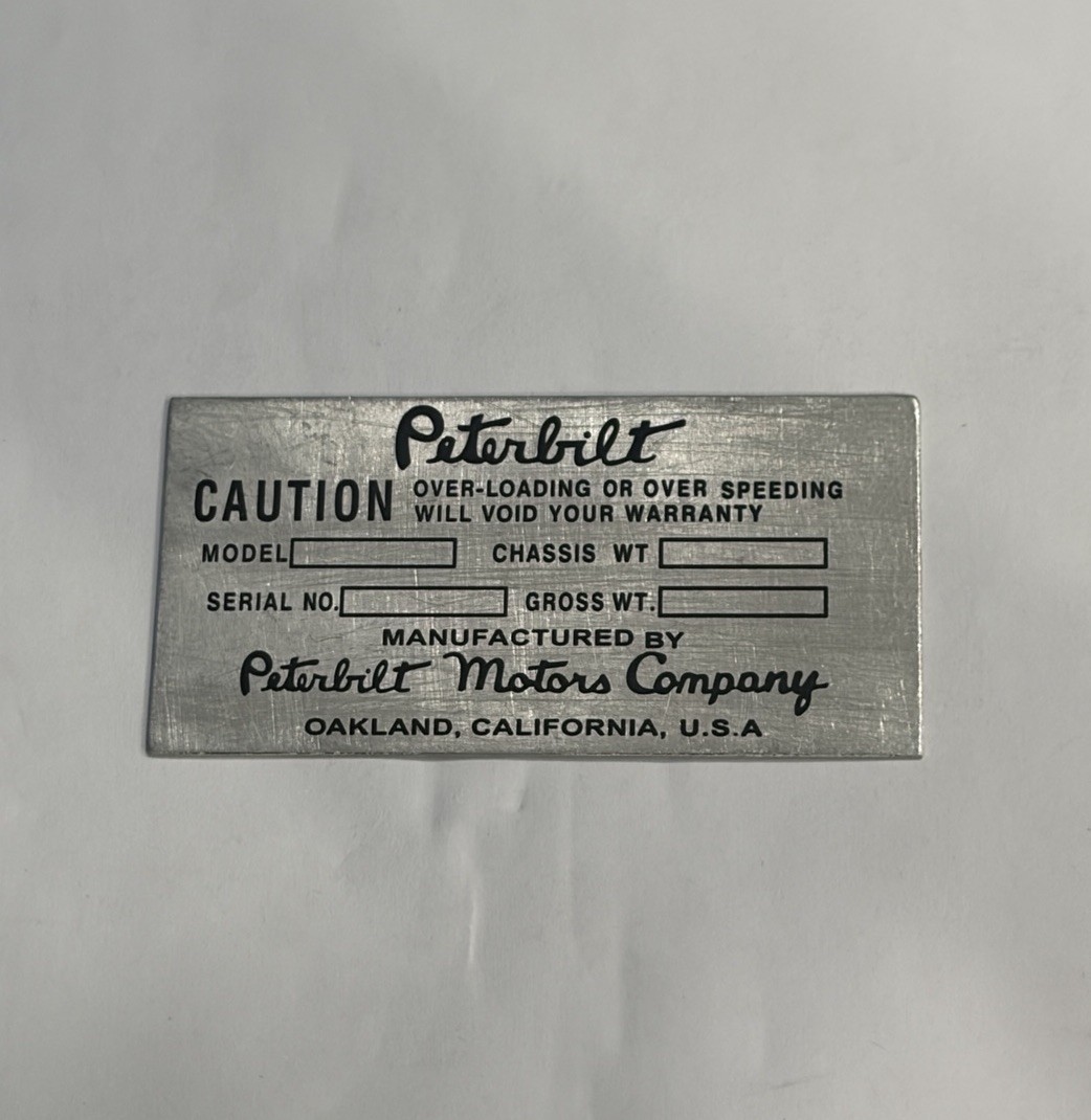 Data Plate Peterbilt Truck USA S48 S78 Data Plate Peterbilt Truck USA S48 S78