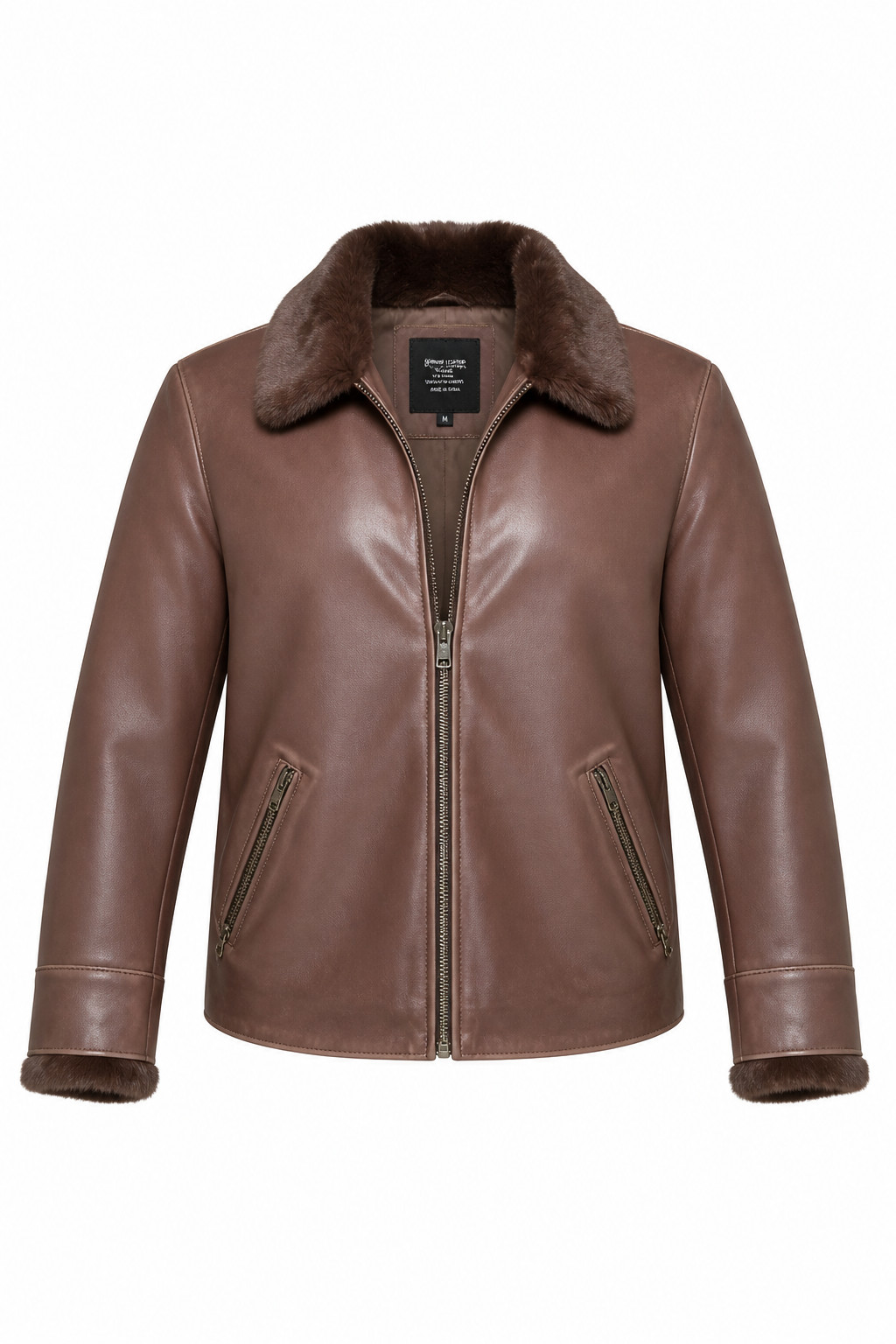 Wilsons Leather Jacket Men Large Brown Removable Rabbit Fur Liner Pelle Studio