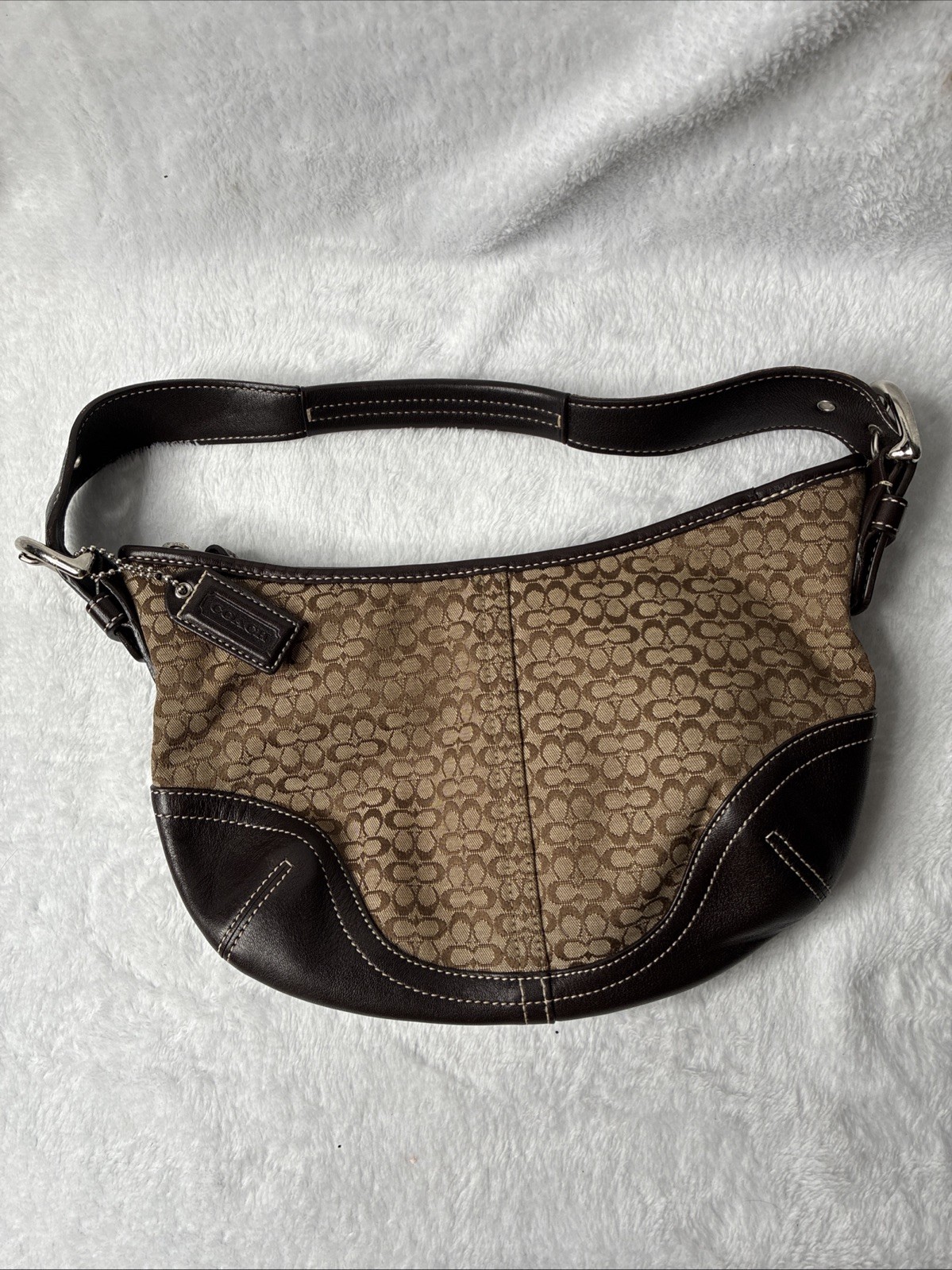 Vintage 2000s Coach Brown Signature Canvas Soho Mini Hobo Bag Silver Hardware Vintage 2000s Coach Brown Signature Canvas Soho Mini Hobo Bag Silver Hardware