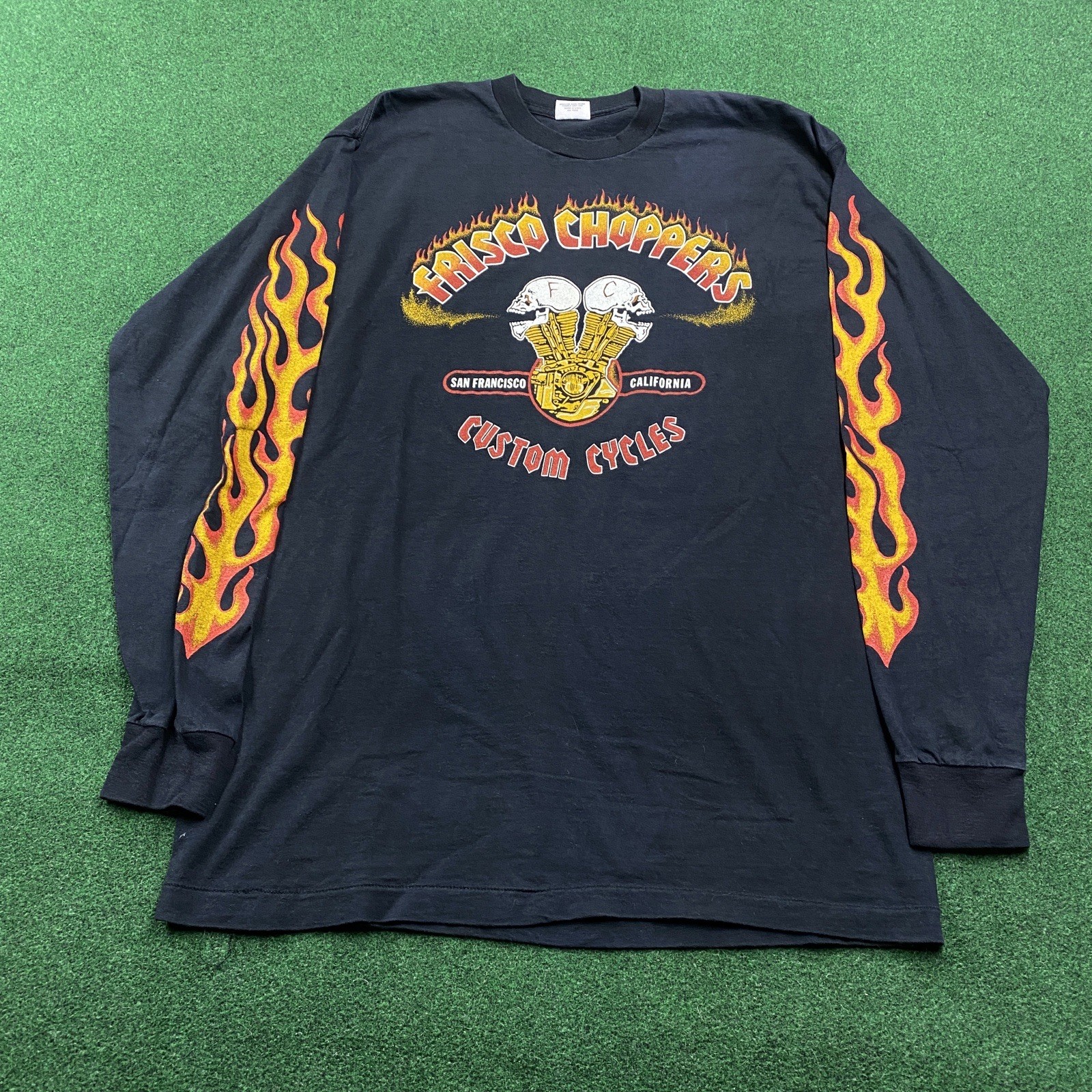 Vintage Frisco Choppers Shirt Mens XL Black 80S 90S Flames Skulls Biker Tee Rare