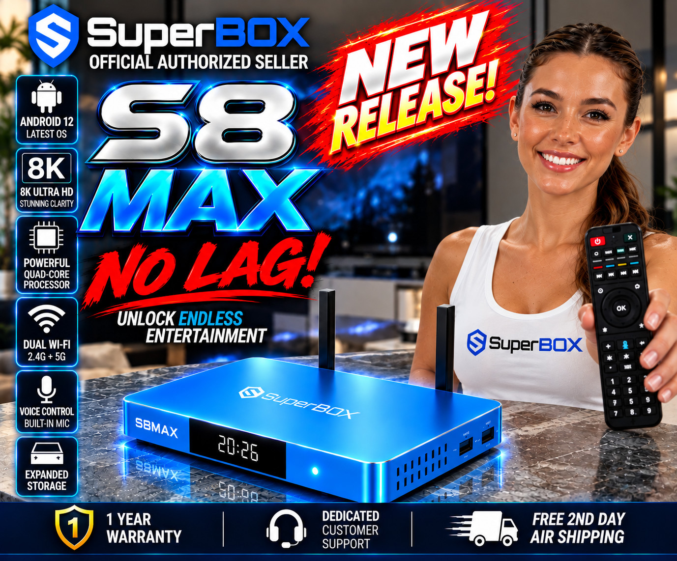 2027 SuperBOX S8 MAX - 1 Day Ship Option - DVR  MD4U - PiP - No App Kickout - S7