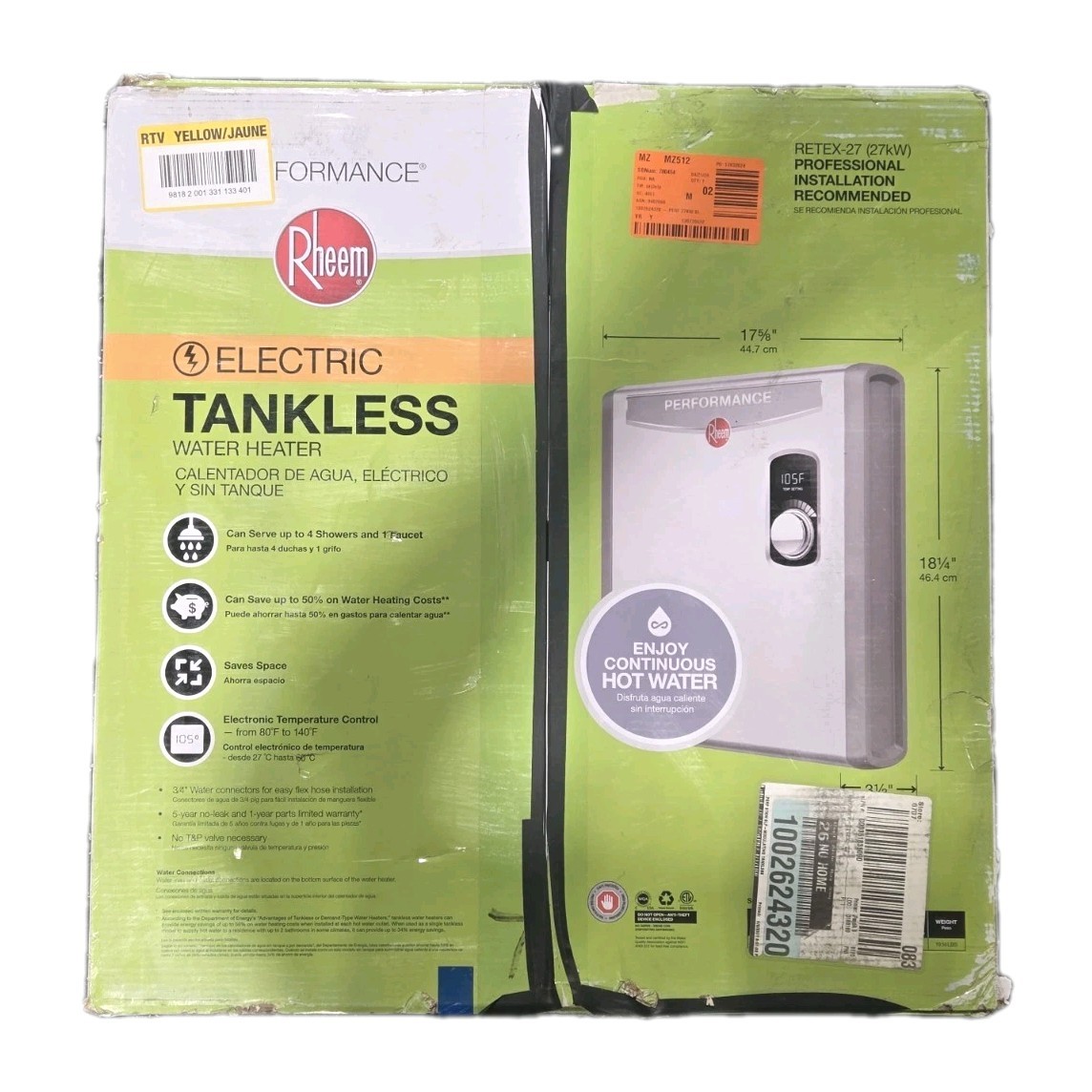 Rheem Performance 27 kw Tankless Electric Water Heater Parts Only As Is Rheem Performance 27 kw Tankless Electric Water Heater Parts Only As Is