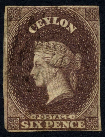 Ceylon 1857-9 6d deep-brown SG6b used Cat £1000