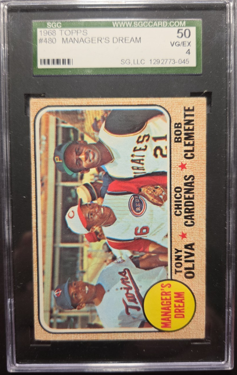 1968 Topps #480 Oliva Cardenas Clemente (Manager's Dream) SGC 50 VGEX 1968 Topps #480 Oliva Cardenas Clemente (Manager's Dream) SGC 50 VGEX