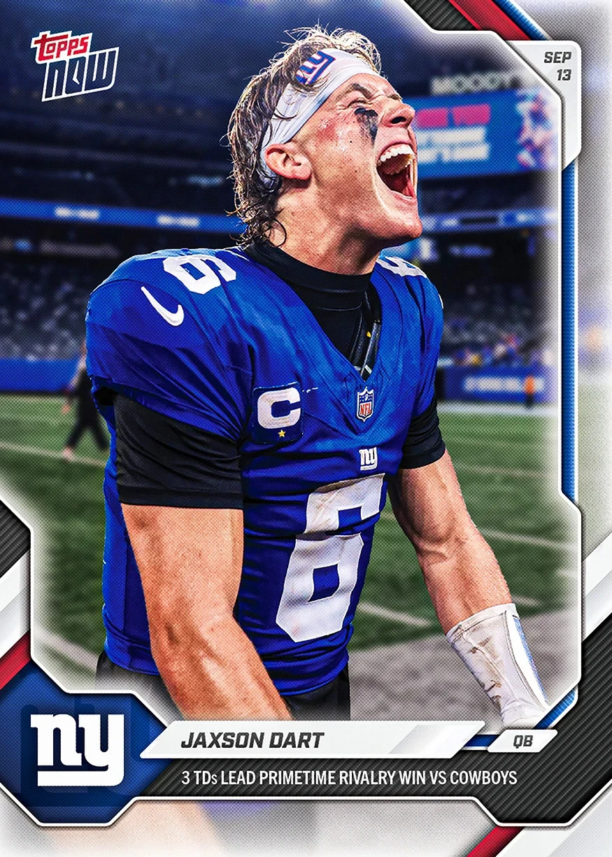 JAXSON DART 2026 Topps Now NFL Card 16 3 TD Win Over Cowboys PRESALE