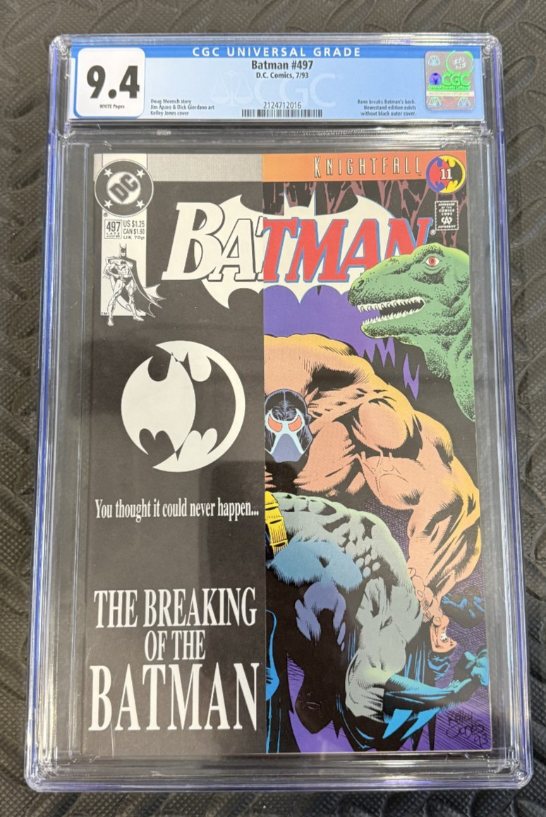 Batman #497 CGC 9.4 DC Comics 1993 Knightfall Bane Breaks Batman Back Key Issue