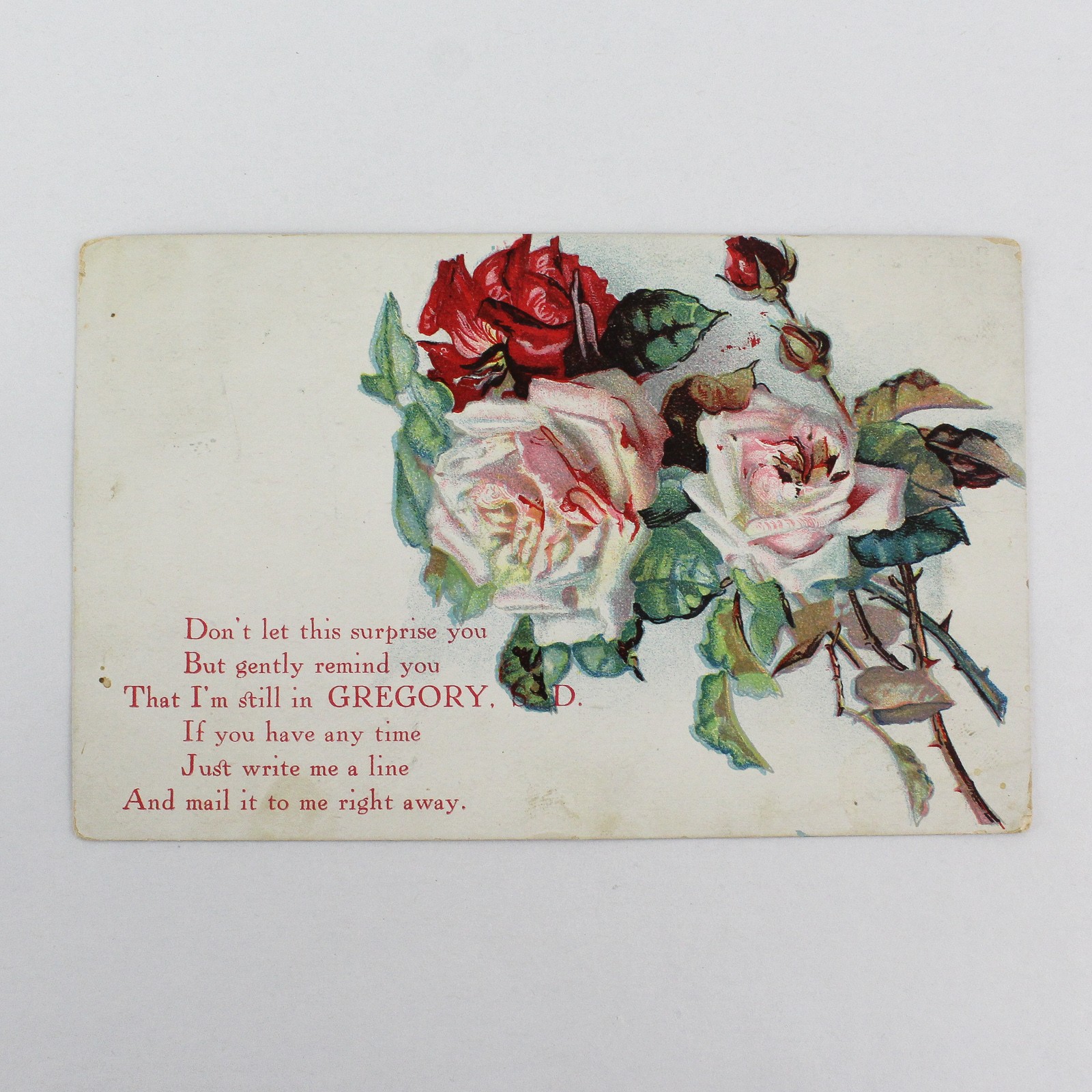 Vintage 1909 Gregory South Dakota Rose Bouquet Embossed Greeting Postcard