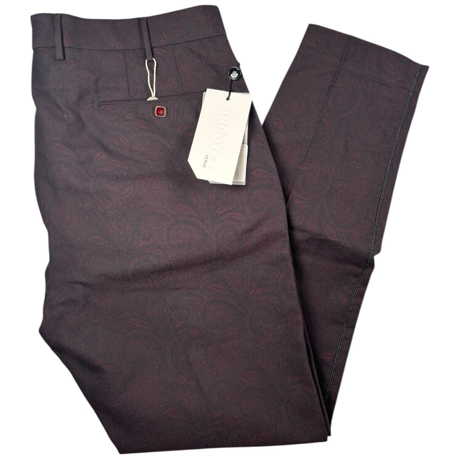 INCOTEX Mens Brown Red Pattern Trousers- Size 40\ INCOTEX Mens Brown Red Pattern Trousers- Size 40\