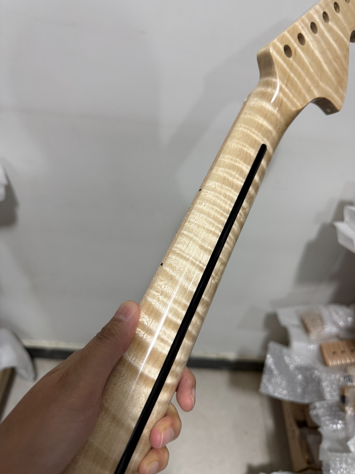 Reverse Big Head Stainless 22fret Flame Maple electric guitar neck parts Gloss