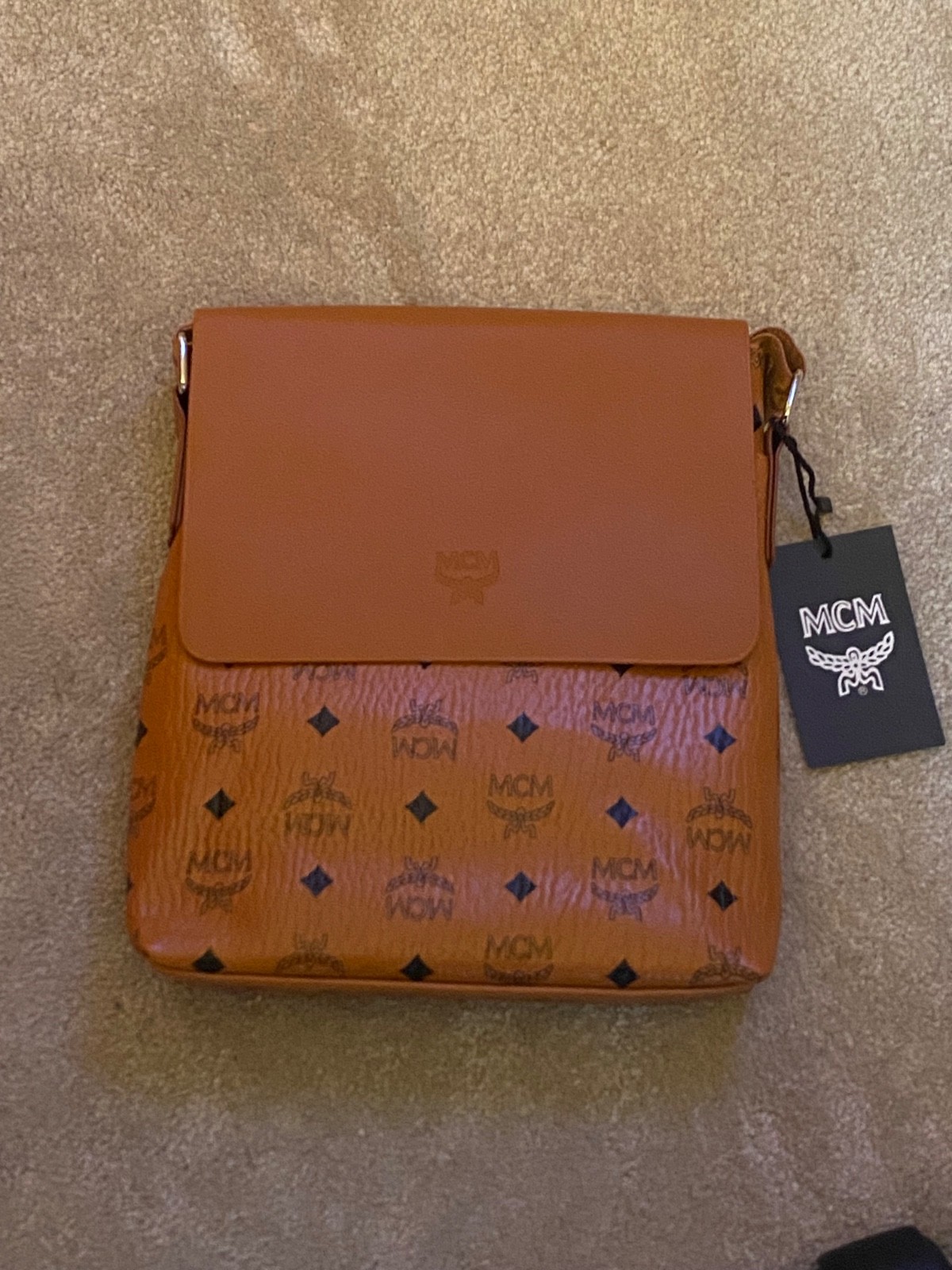 MCM Boston Crossbody Small Cognac Canvas Monogram