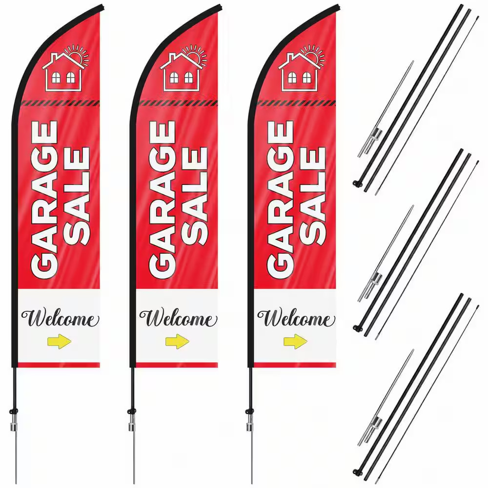 3 Set Feather Flags Kit Aluminum Alloy Warp Knitted Fabric Outdoor Garage Sale S