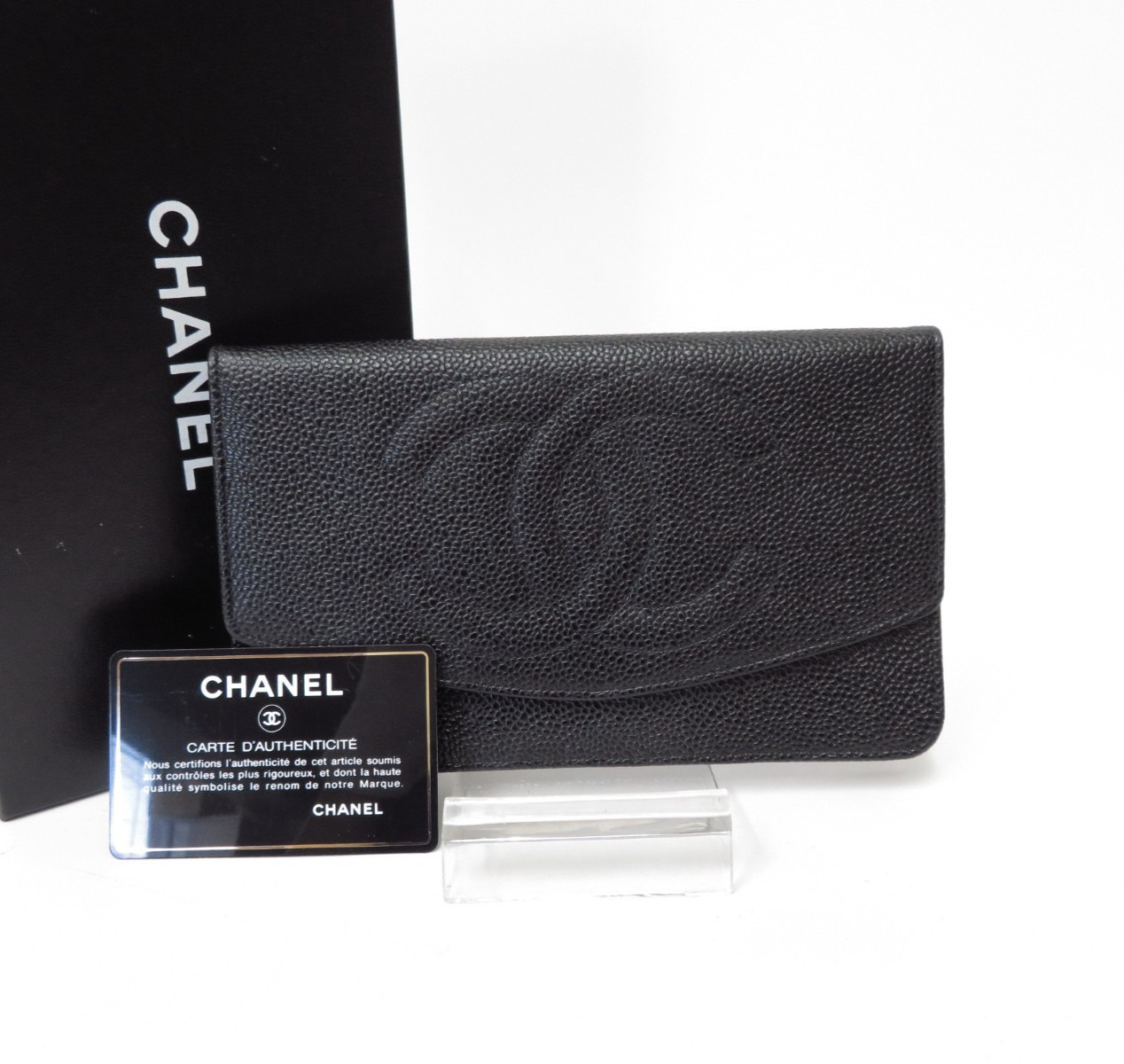 Authentic CHANEL CC  Leather Bifold Long Wallet  I#55714
