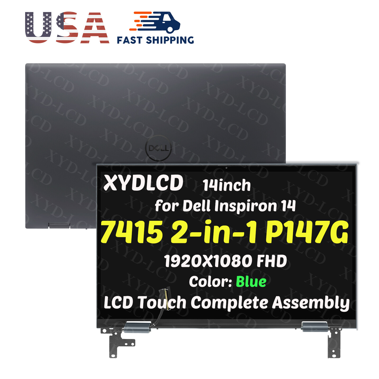 14in for Dell Inspiron 14 7415 2-in-1 P147G P147G001 LCD Touch Screen Assembly