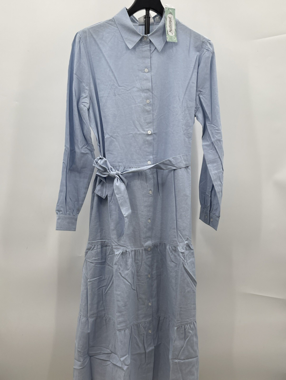 NWT National Maxi Dress Womens Chambray Dress Belted Size L NWT National Maxi Dress Womens Chambray Dress Belted Size L