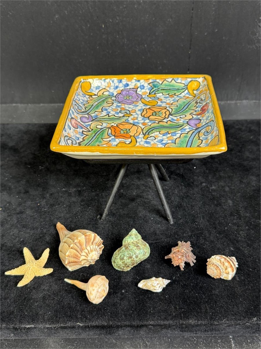 Authentic Hand-Painted Uriarte Talavera Square Dish w/ Stand