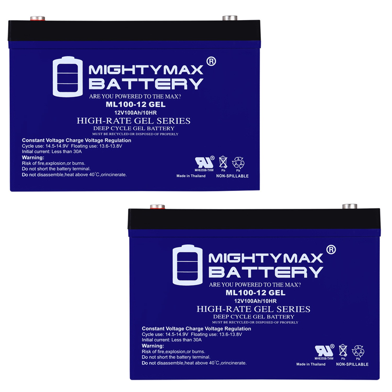 Mighty Max 12V 100AH GEL Battery Compatible with NPP NPG12-100Ah - 2 Pack