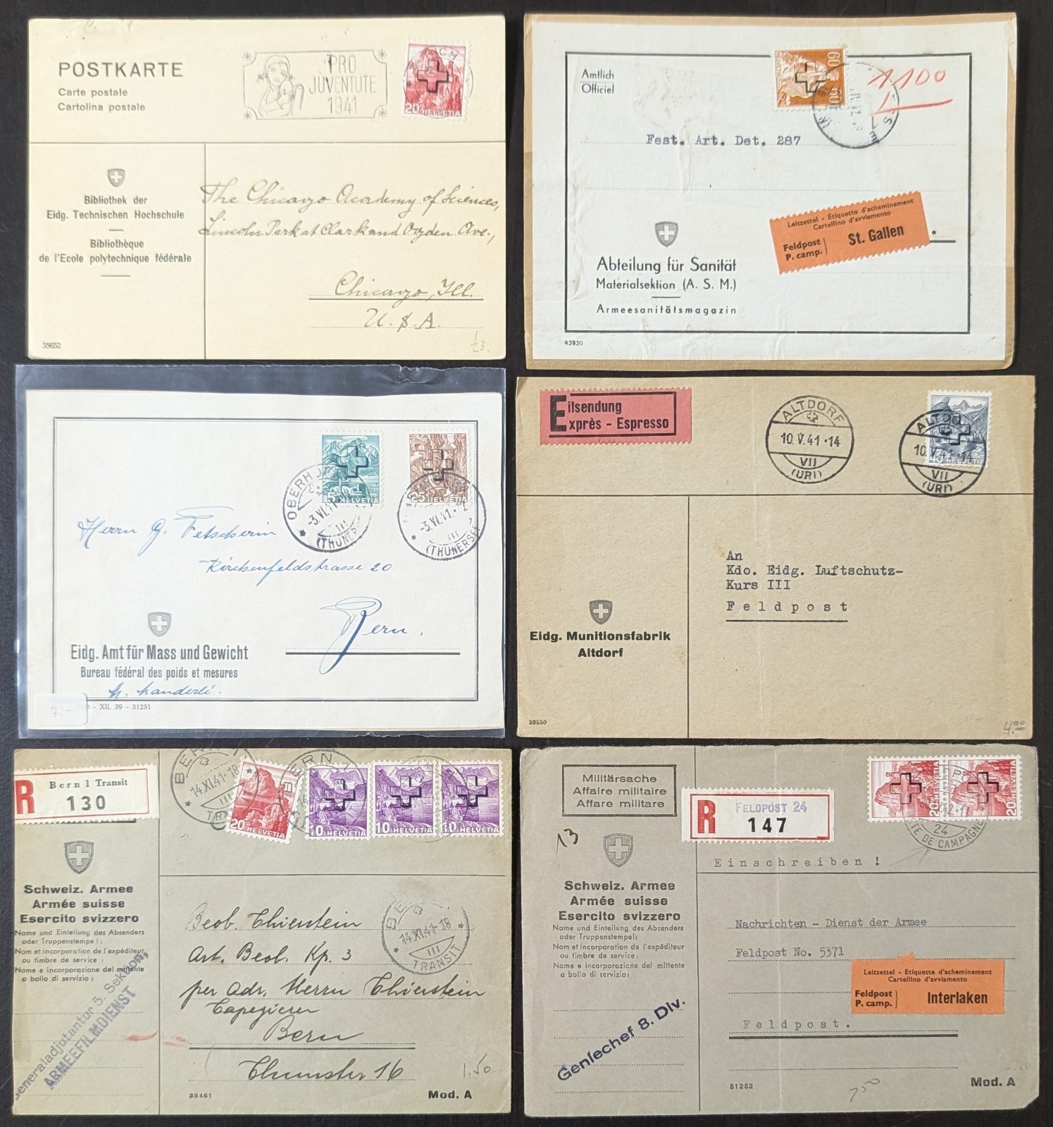 Switzerland WWII Feldpost Covers Lot of 17 w/ Officials Rare Swiss Military Mail