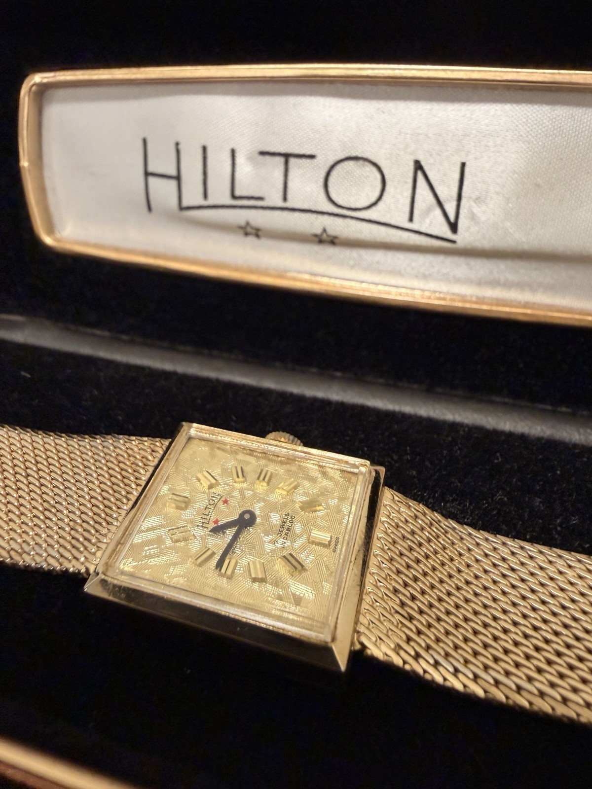 Vintage Hilton 17J Incabloc Swiss Manual Wind Rectangular Watch Box Booklet