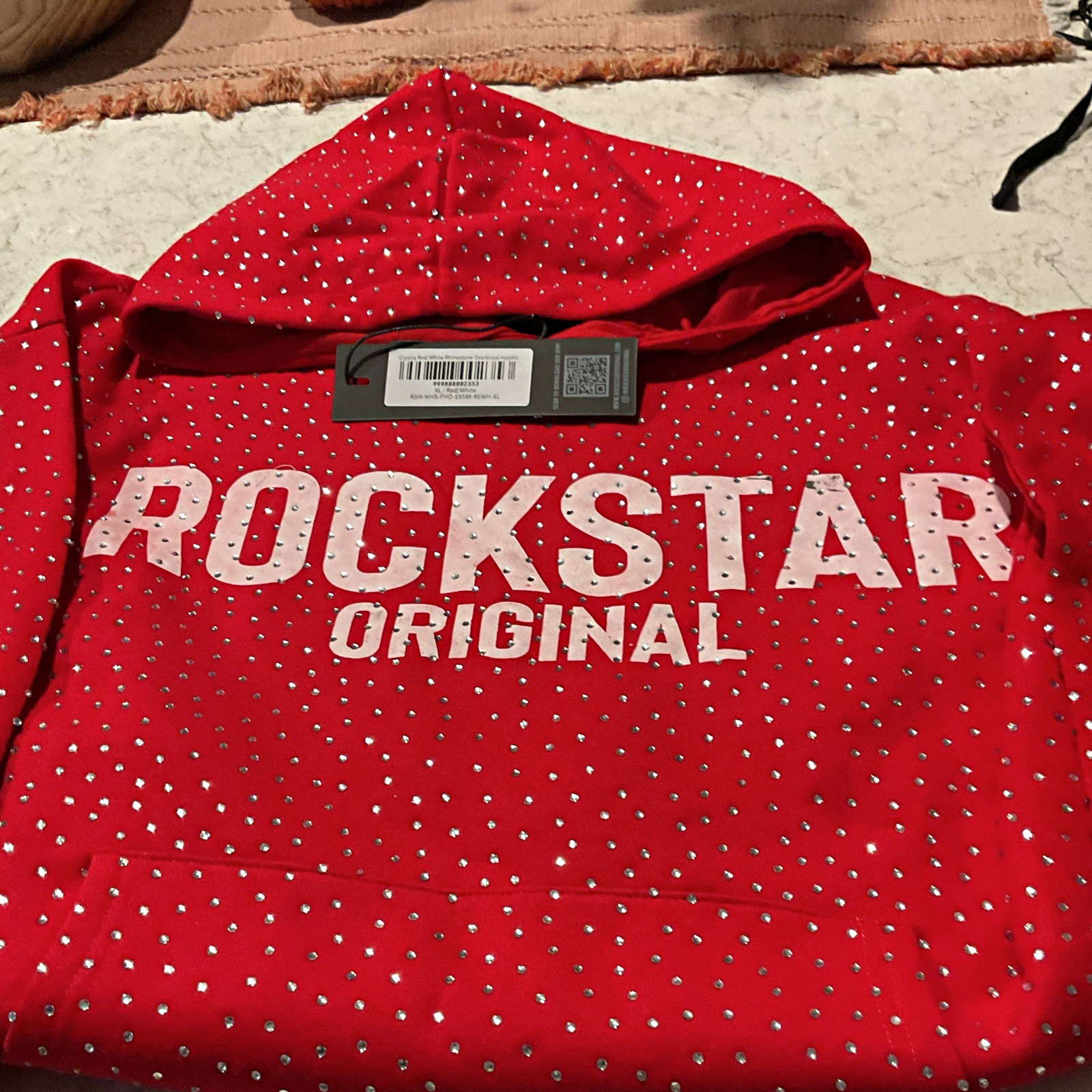 Rockstar Original Men’s Red Pullover Fleece Hoodie Rhinestone Logo Pocket XL Rockstar Original Men’s Red Pullover Fleece Hoodie Rhinestone Logo Pocket XL