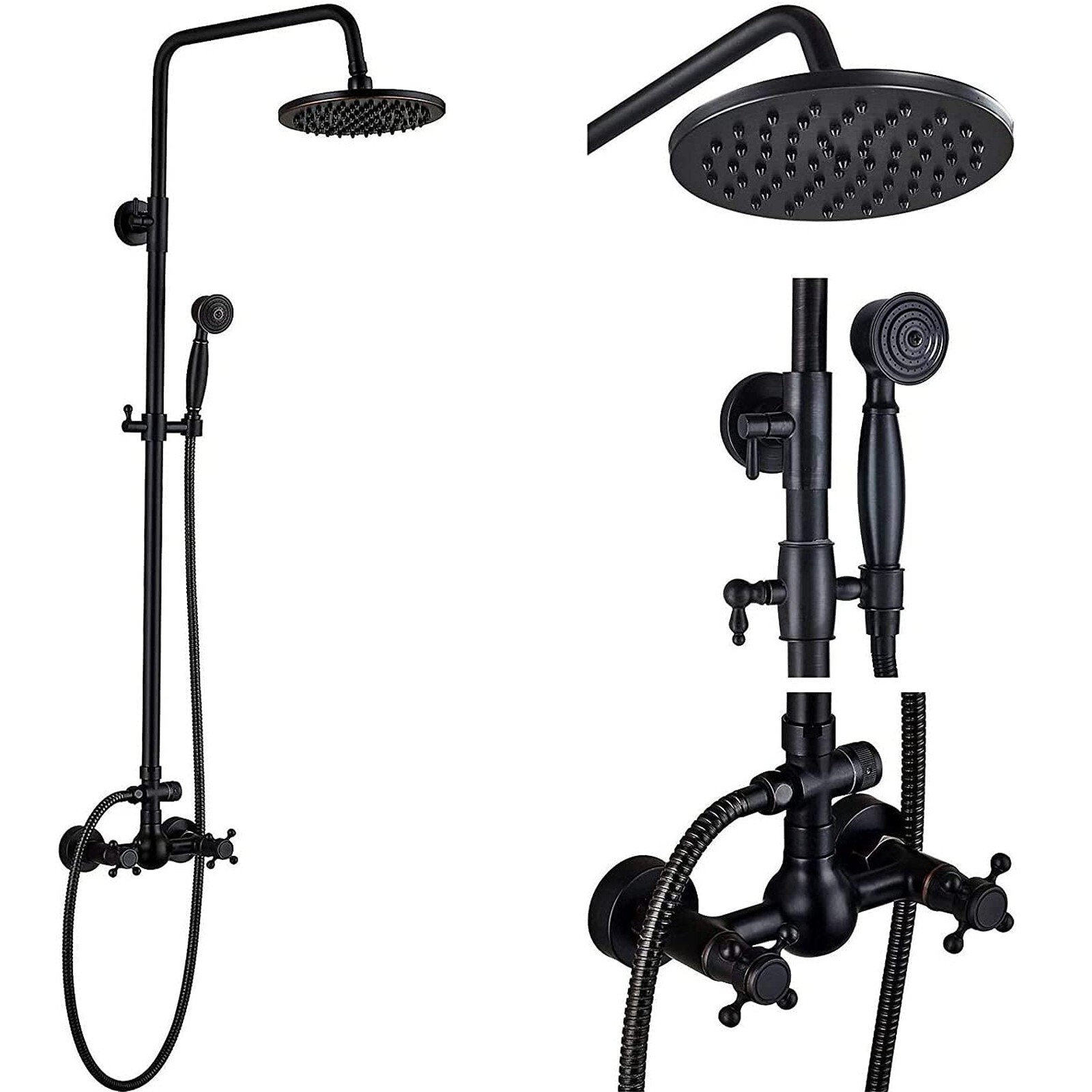 Oil Rubbed Bronze Shower Faucet System Set 8” Rainfall Shower Head Combo Mixer Oil Rubbed Bronze Shower Faucet System Set 8” Rainfall Shower Head Combo Mixer