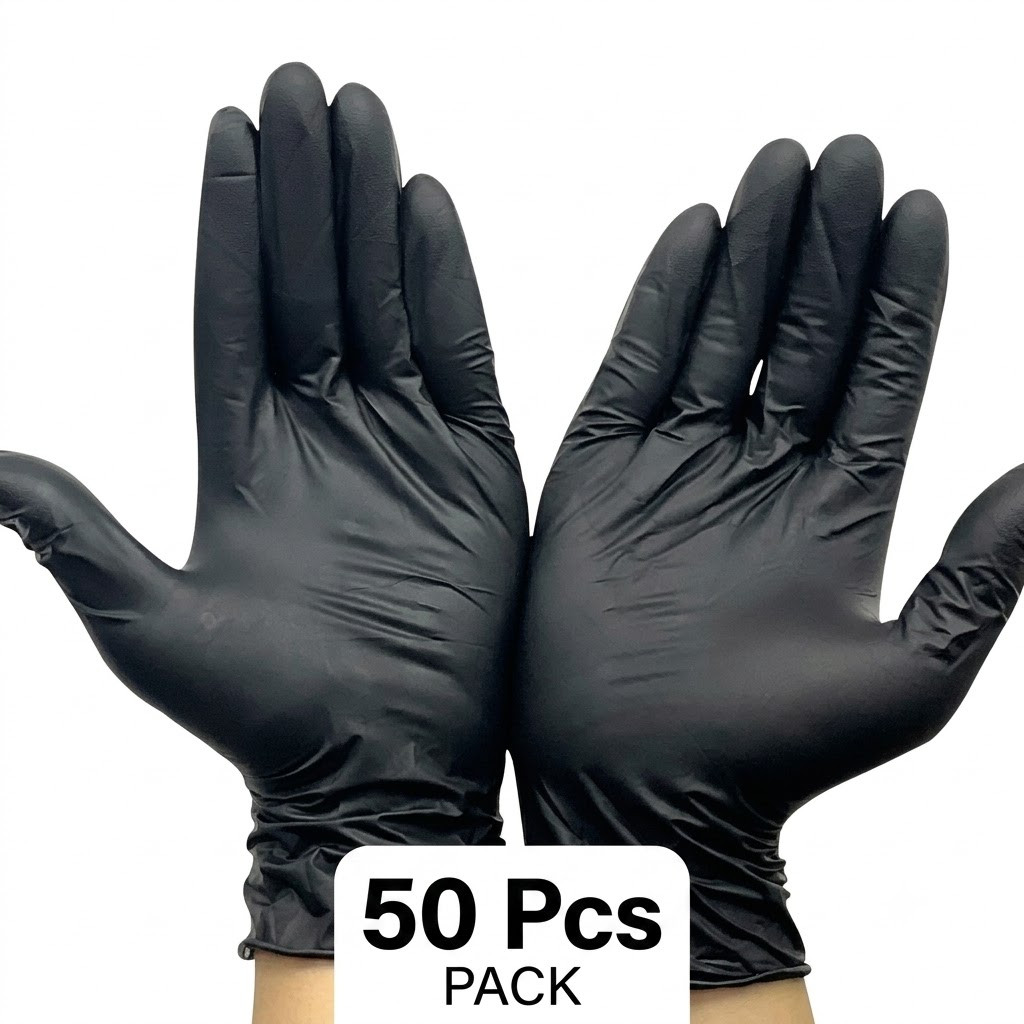 50PCS  Black Disposable Nitrile Gloves 3 Mil Latex & Powder Free & L